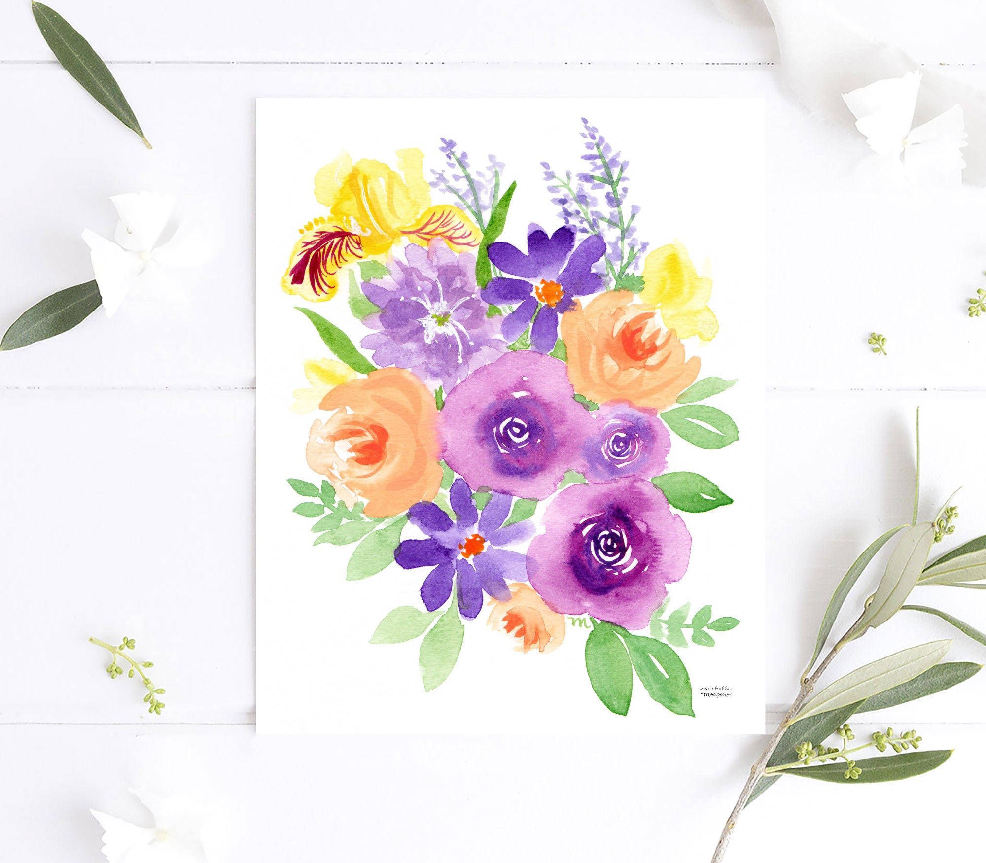Garden Gathering Floral Watercolor Wall Art Print