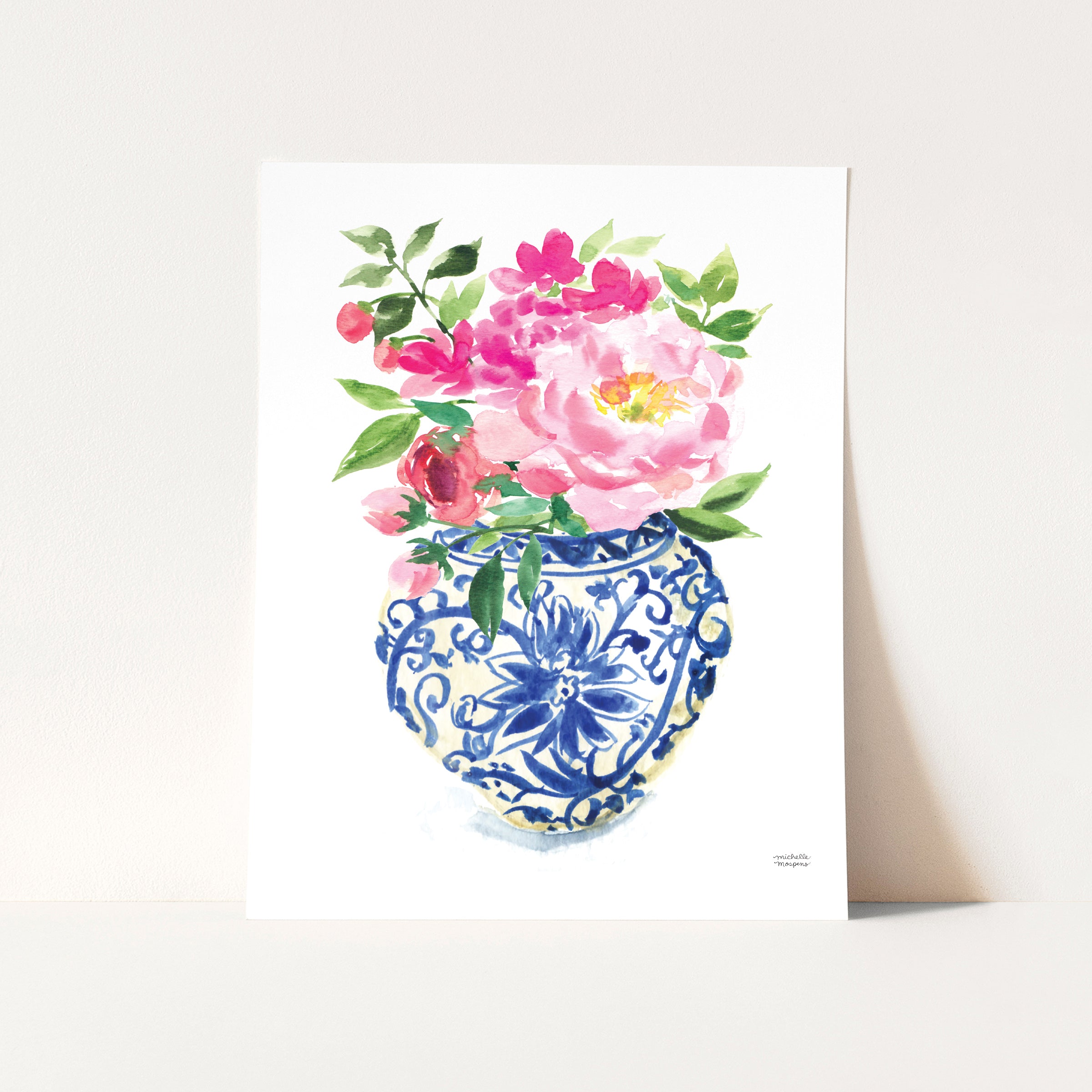 Watercolor Ginger Jar No5 with Flowers Art Print