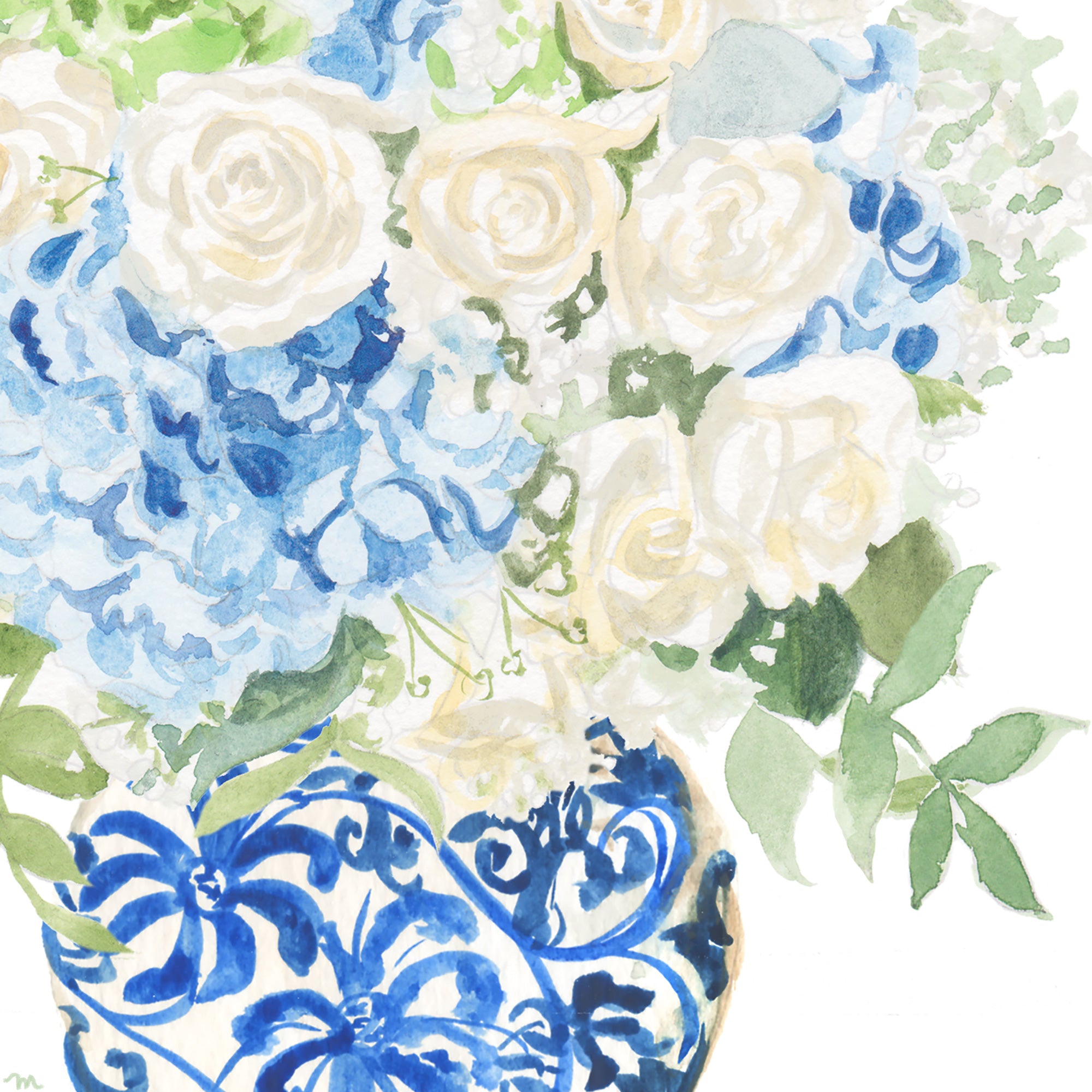 Watercolor Ginger Jar Bouquet Art Print by Michelle Mospens.