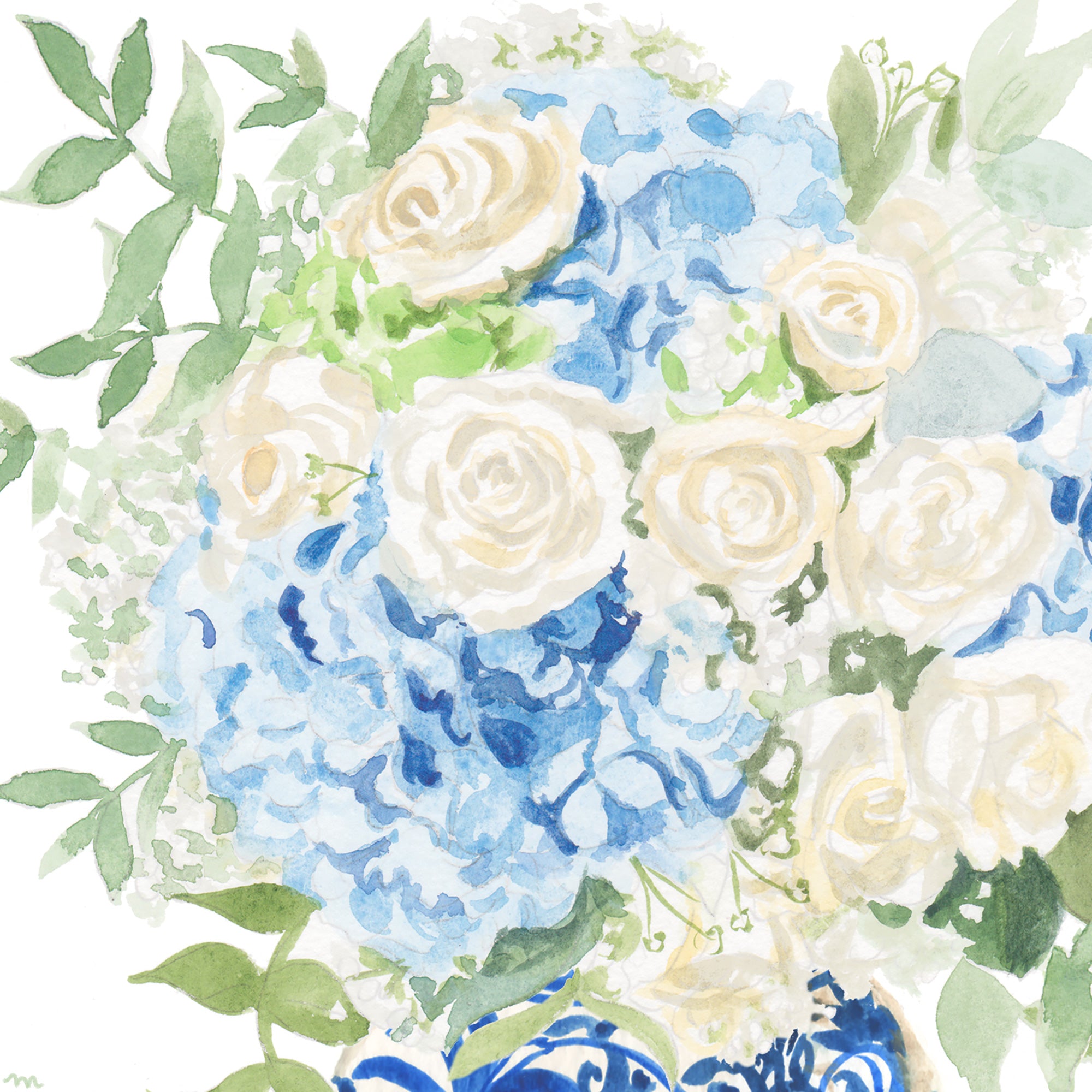 Watercolor Ginger Jar Bouquet Art Print by Michelle Mospens.