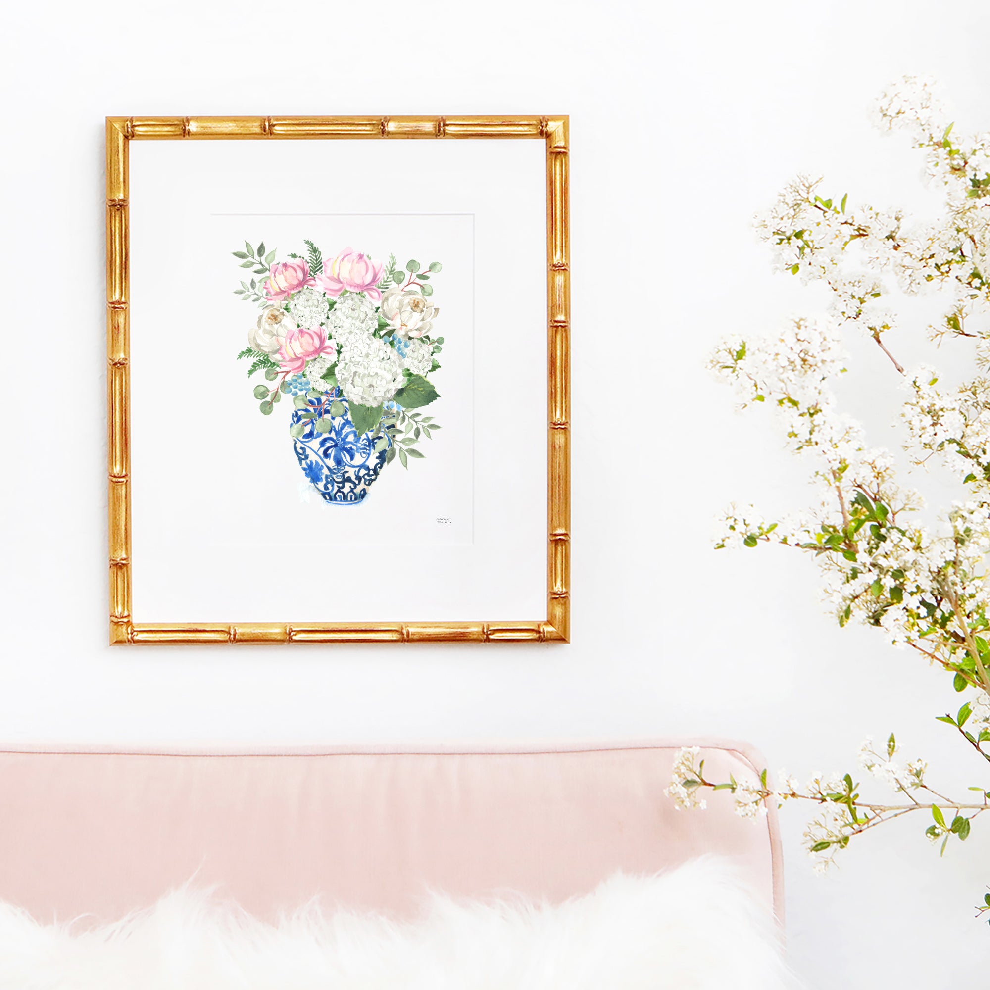 Chinoiserie Ginger Jar Bouquet No20 Watercolor Art Print