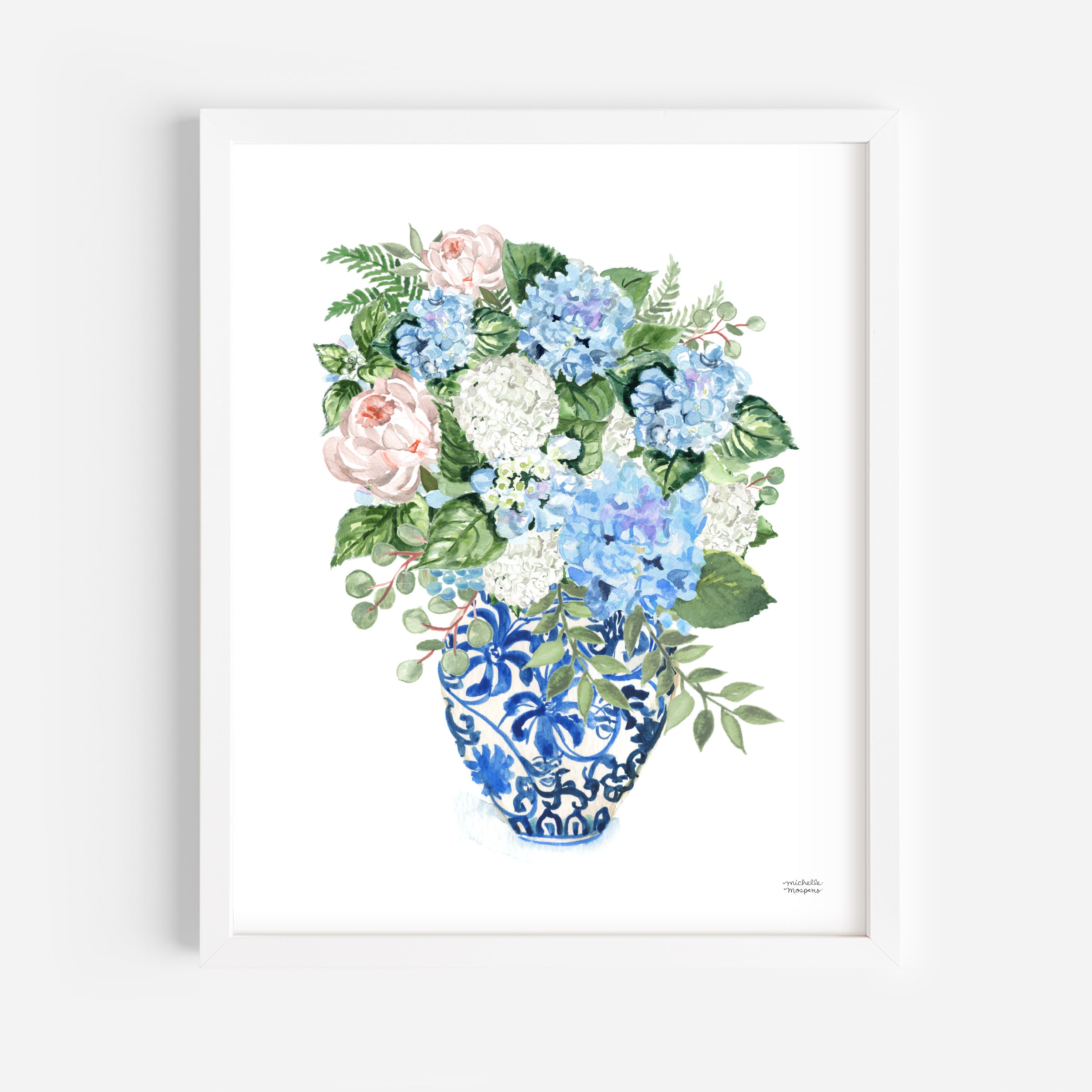 Chinoiserie Ginger Jar Bouquet No21 Watercolor Art Print