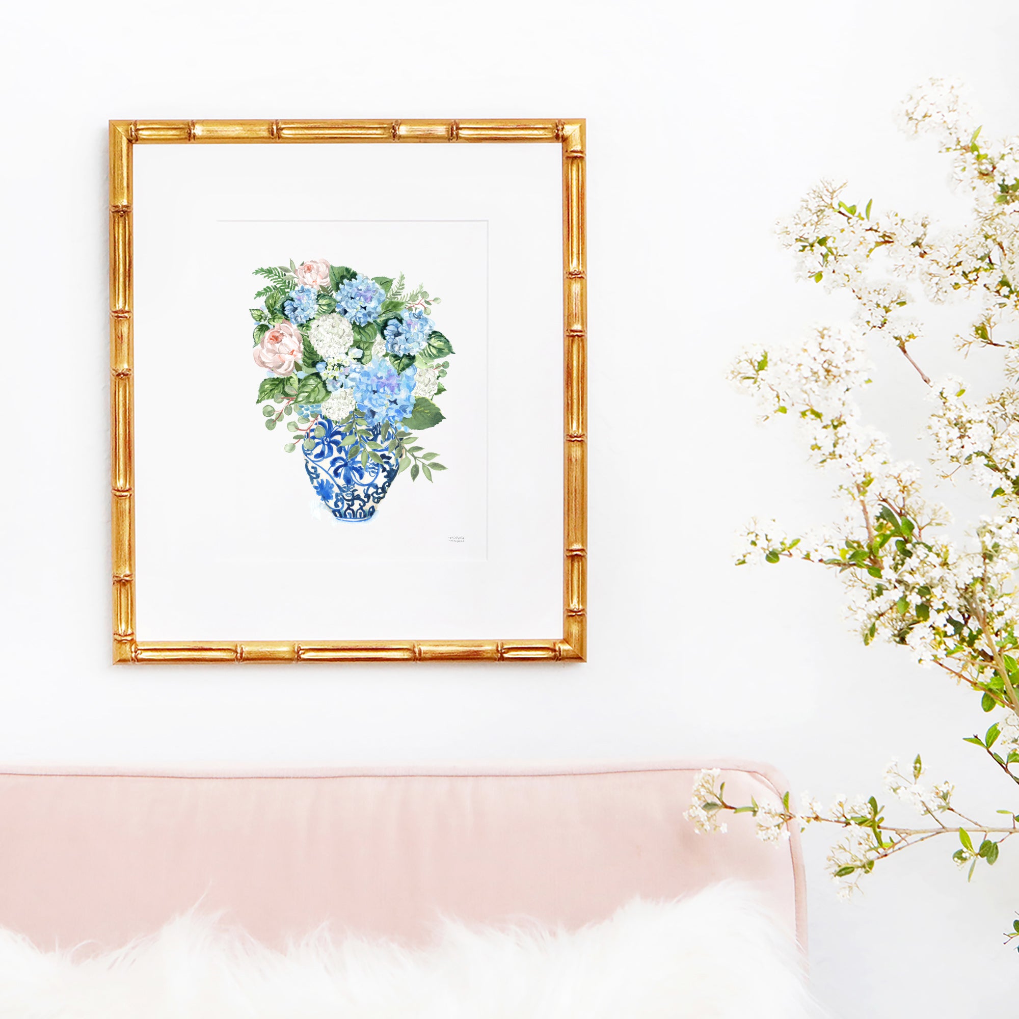 Chinoiserie Ginger Jar Bouquet No21 Watercolor Art Print