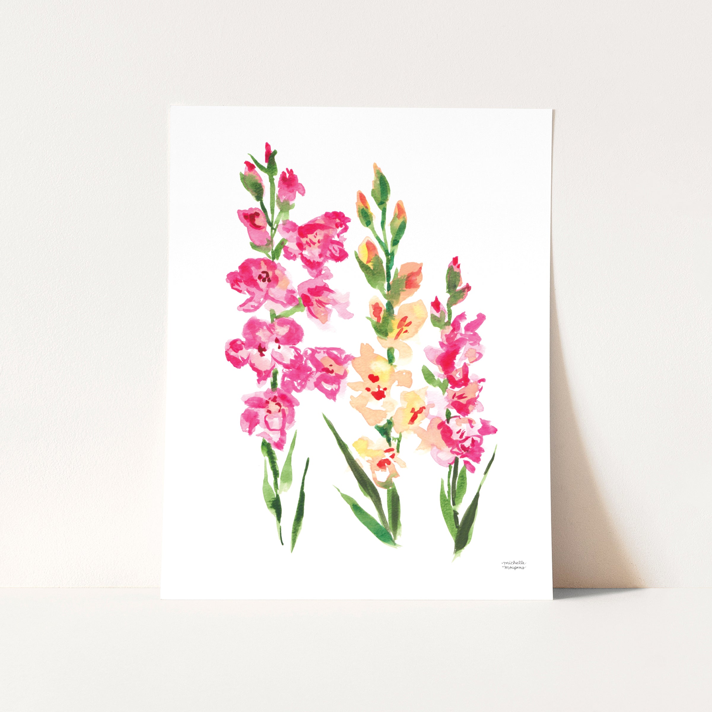 Watercolor Gladiolus Flowers Wall Art Print