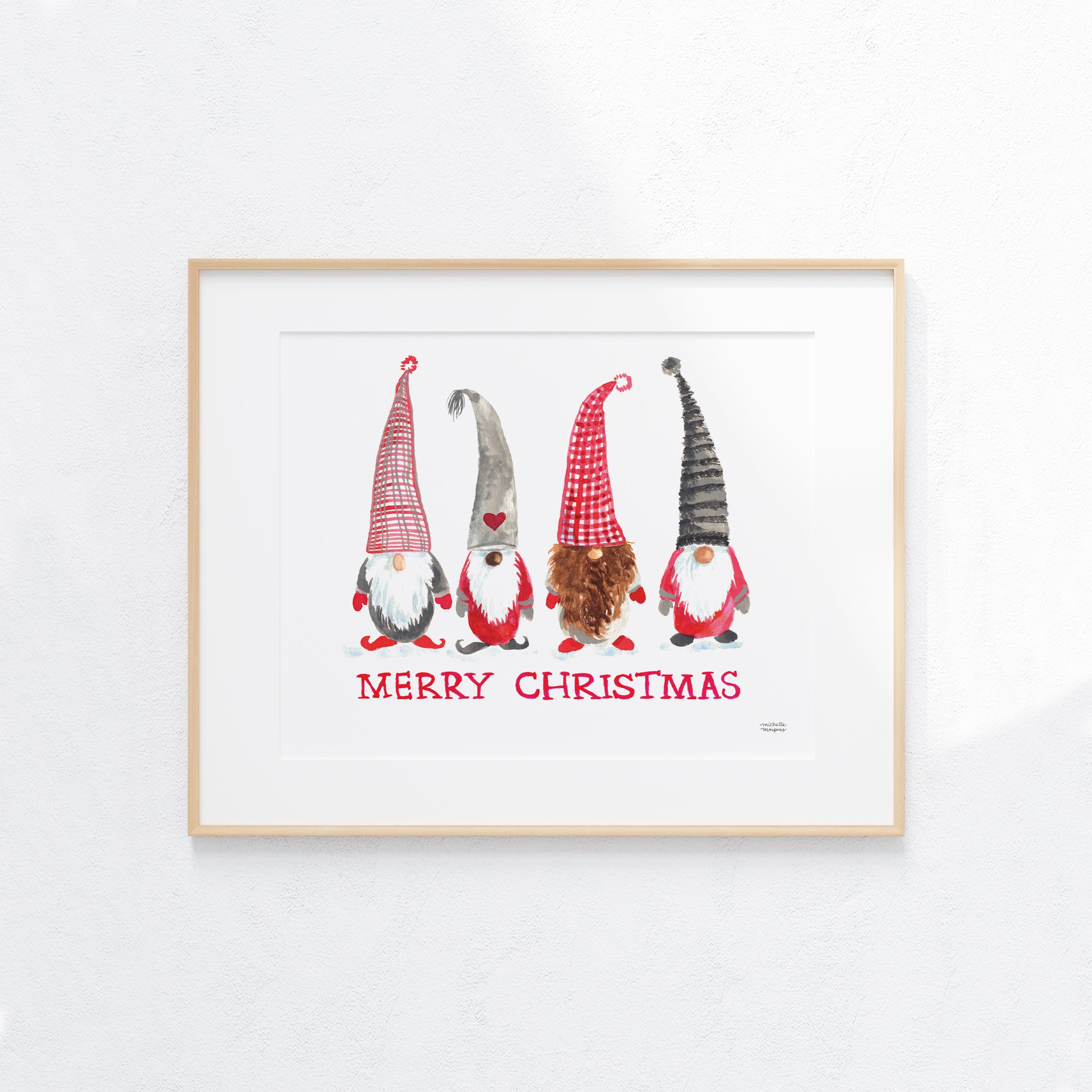 Illustrated Gnomes Merry Christmas Art Print