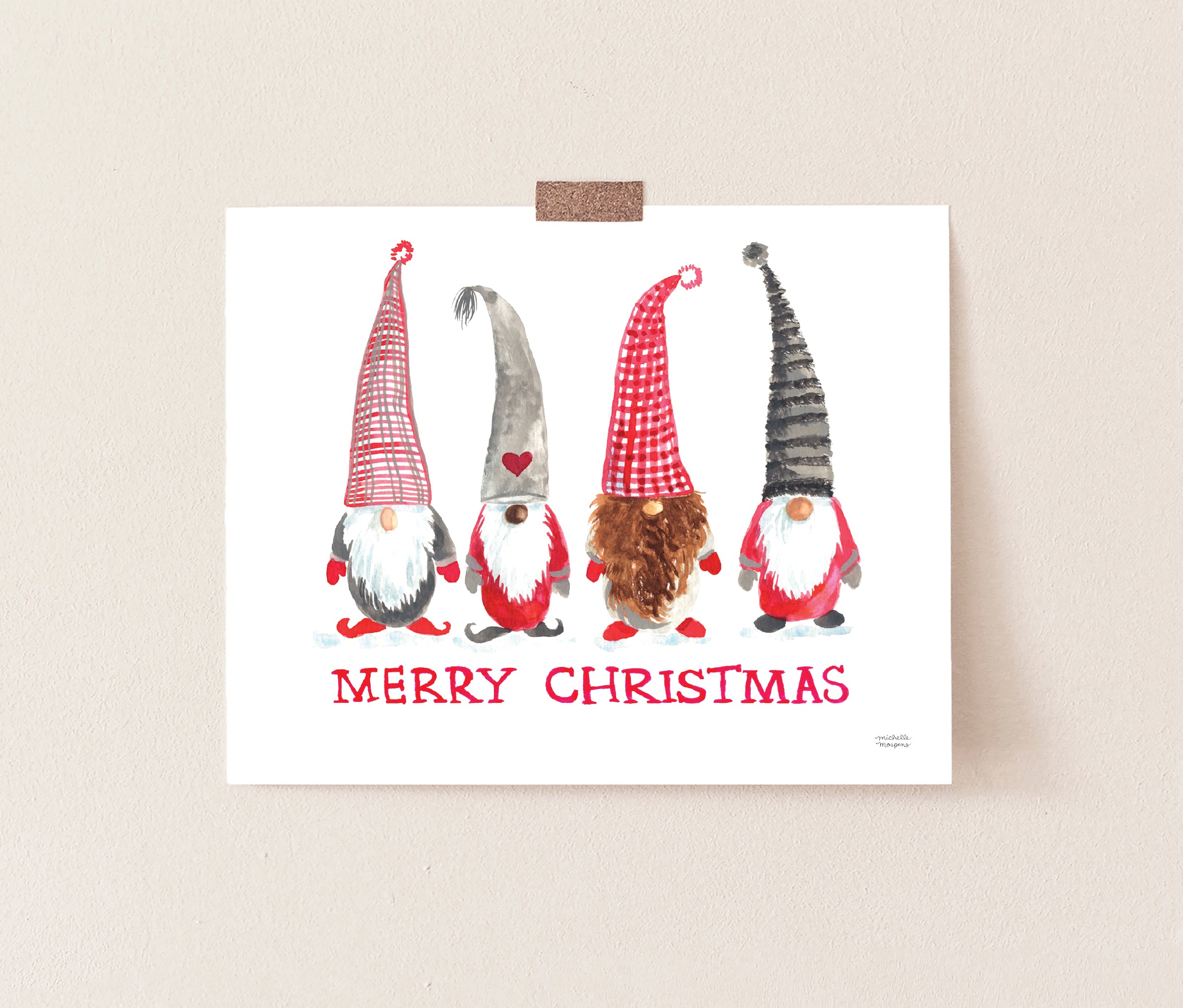 Illustrated Gnomes Merry Christmas Art Print