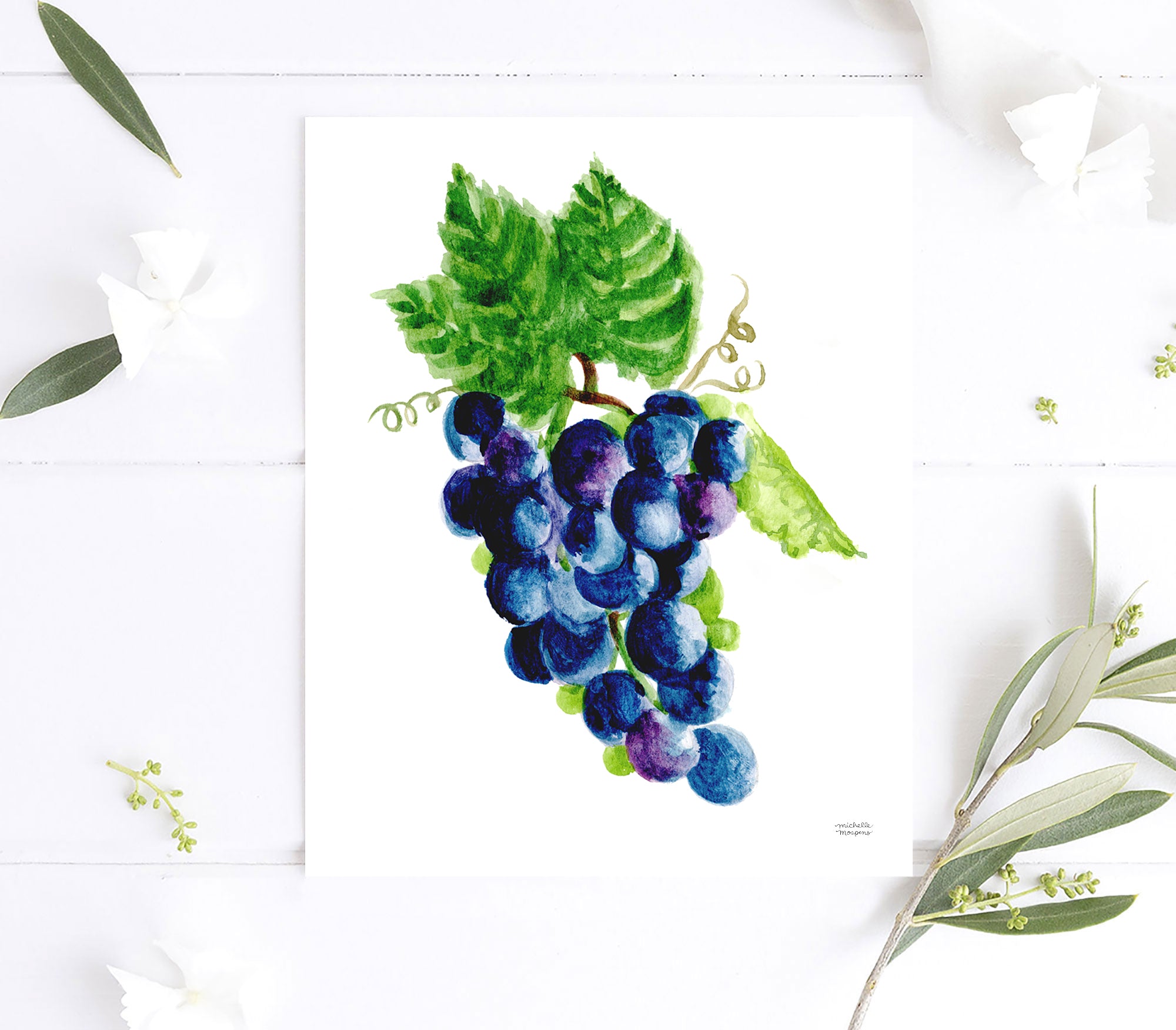 Watercolor Grapes Wall Art Print Unframed
