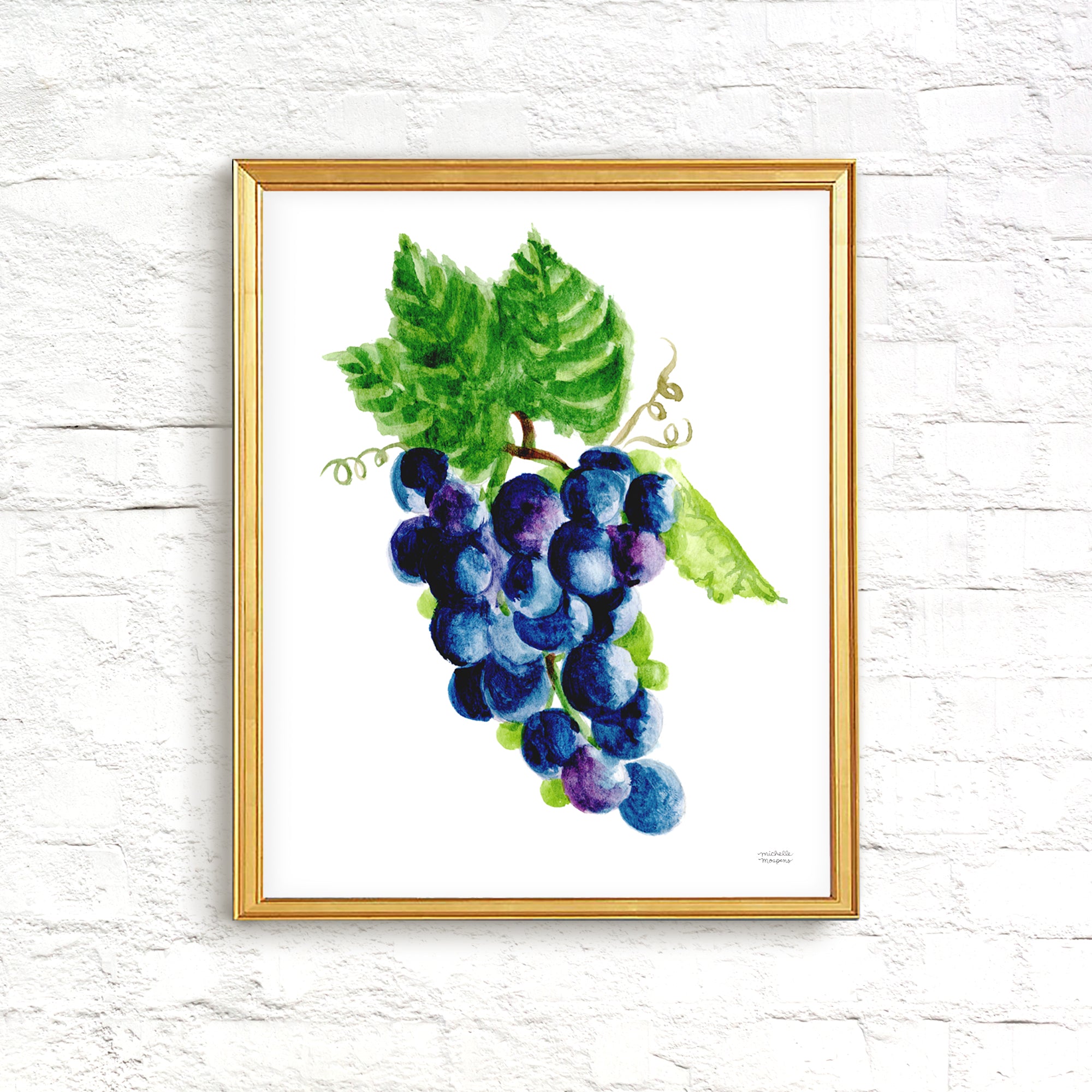 Watercolor Grapes Wall Art Print Unframed