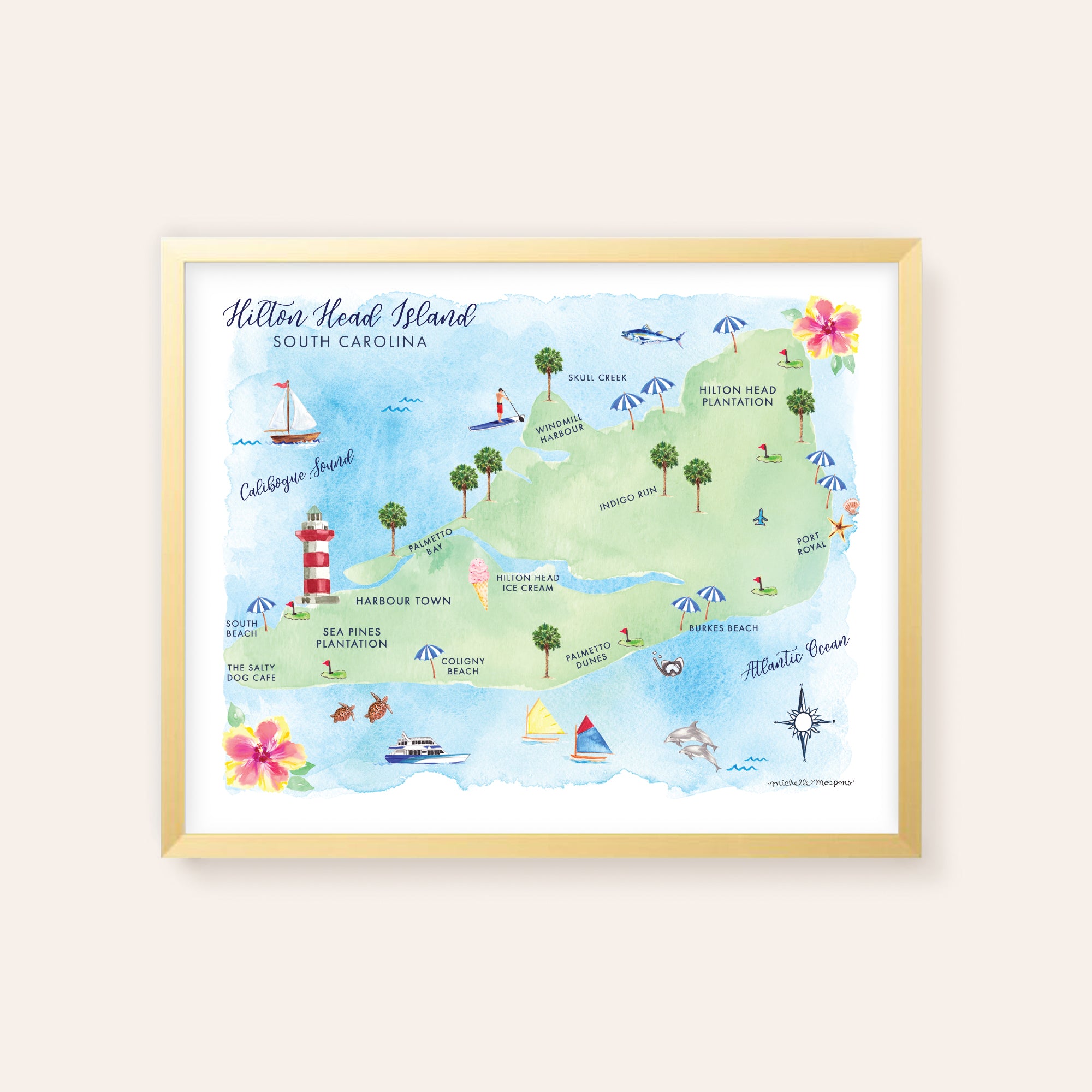 Hilton Head Island Map Art Print