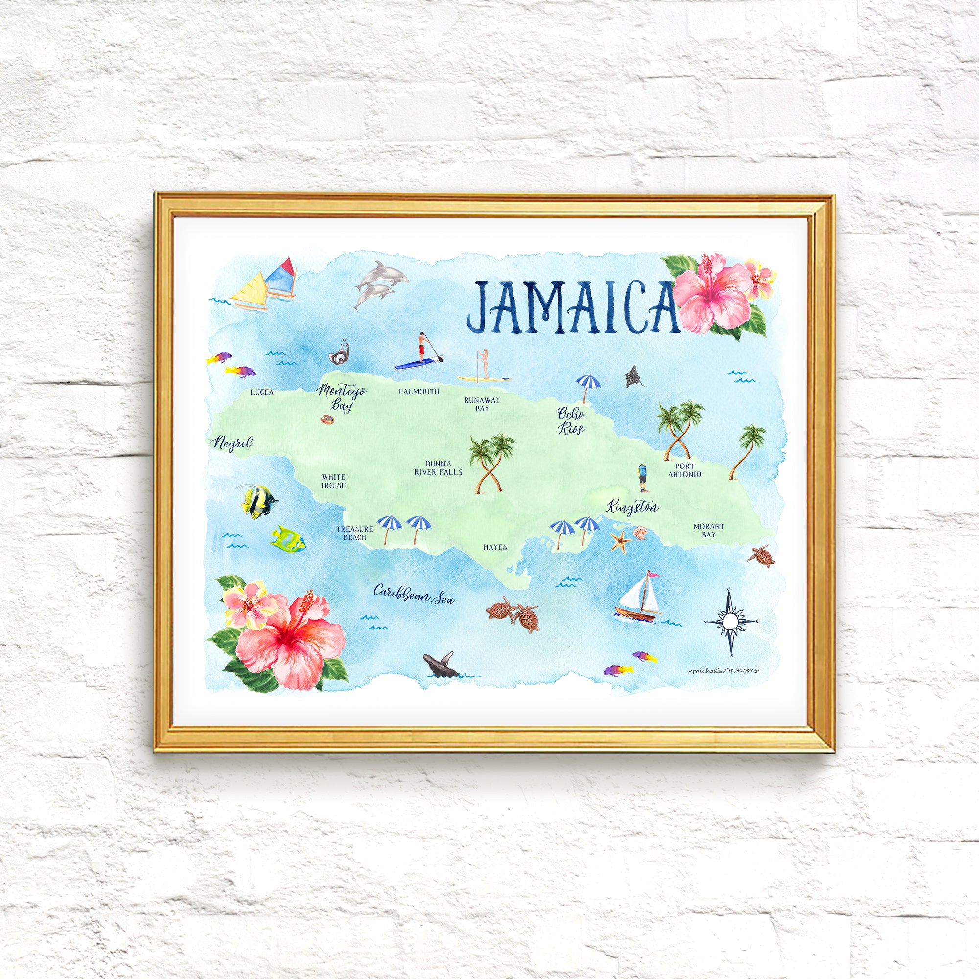 Jamaica Map Watercolor Art Print by Michelle Mospens