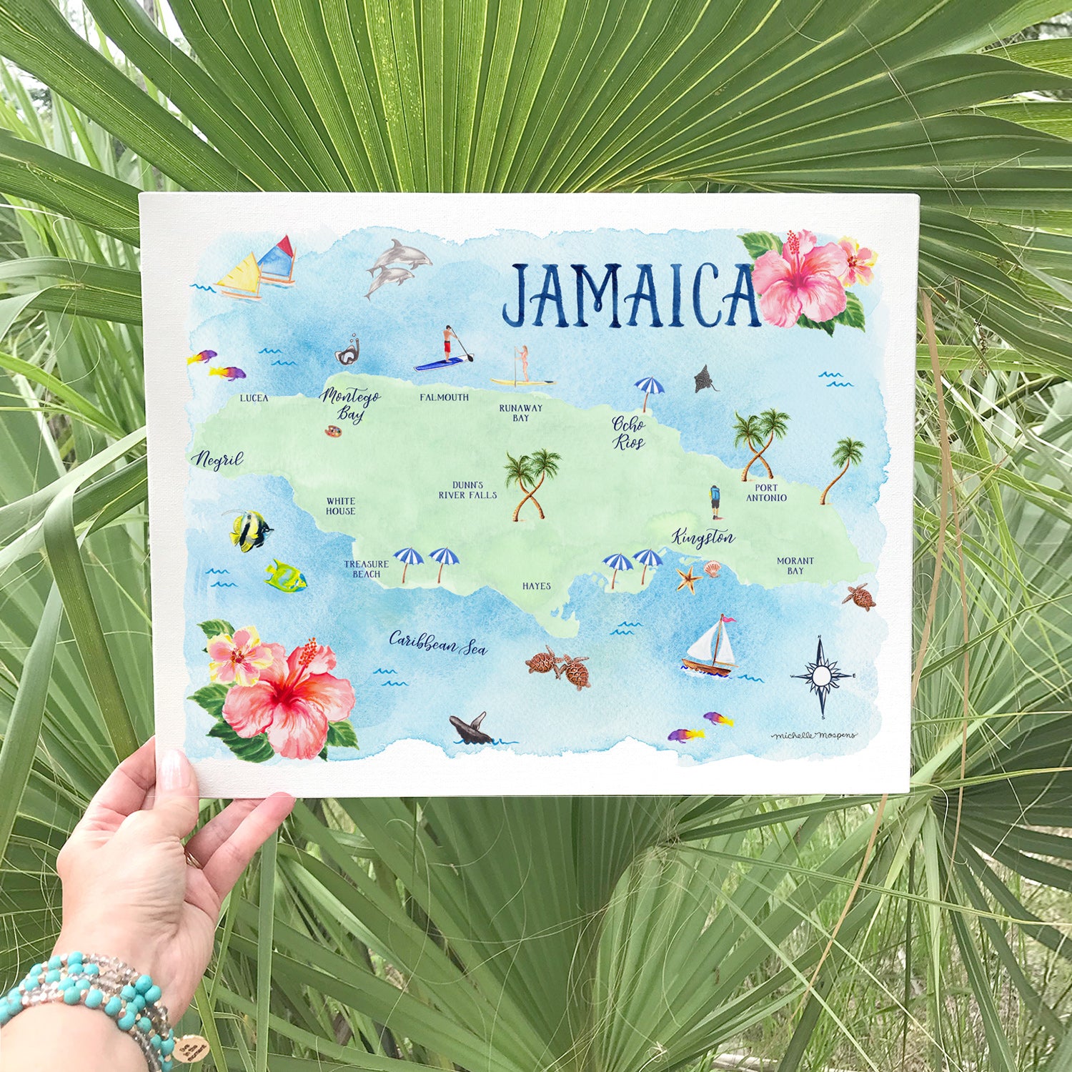 Jamaica Map Watercolor Art Print by Michelle Mospens