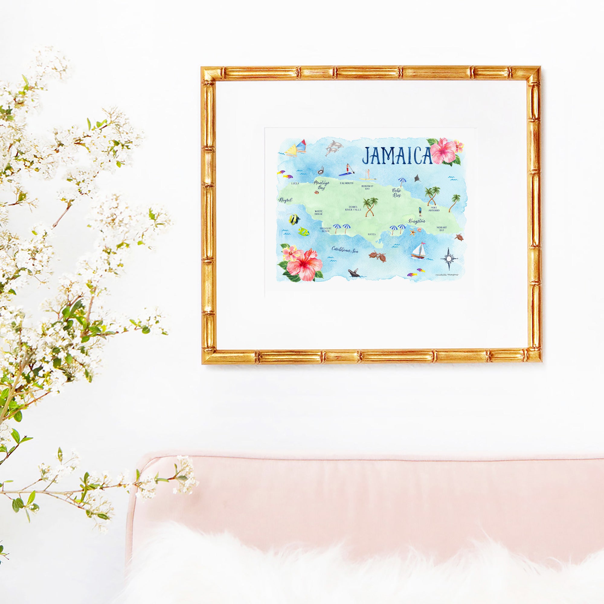Jamaica Map Watercolor Art Print by Michelle Mospens