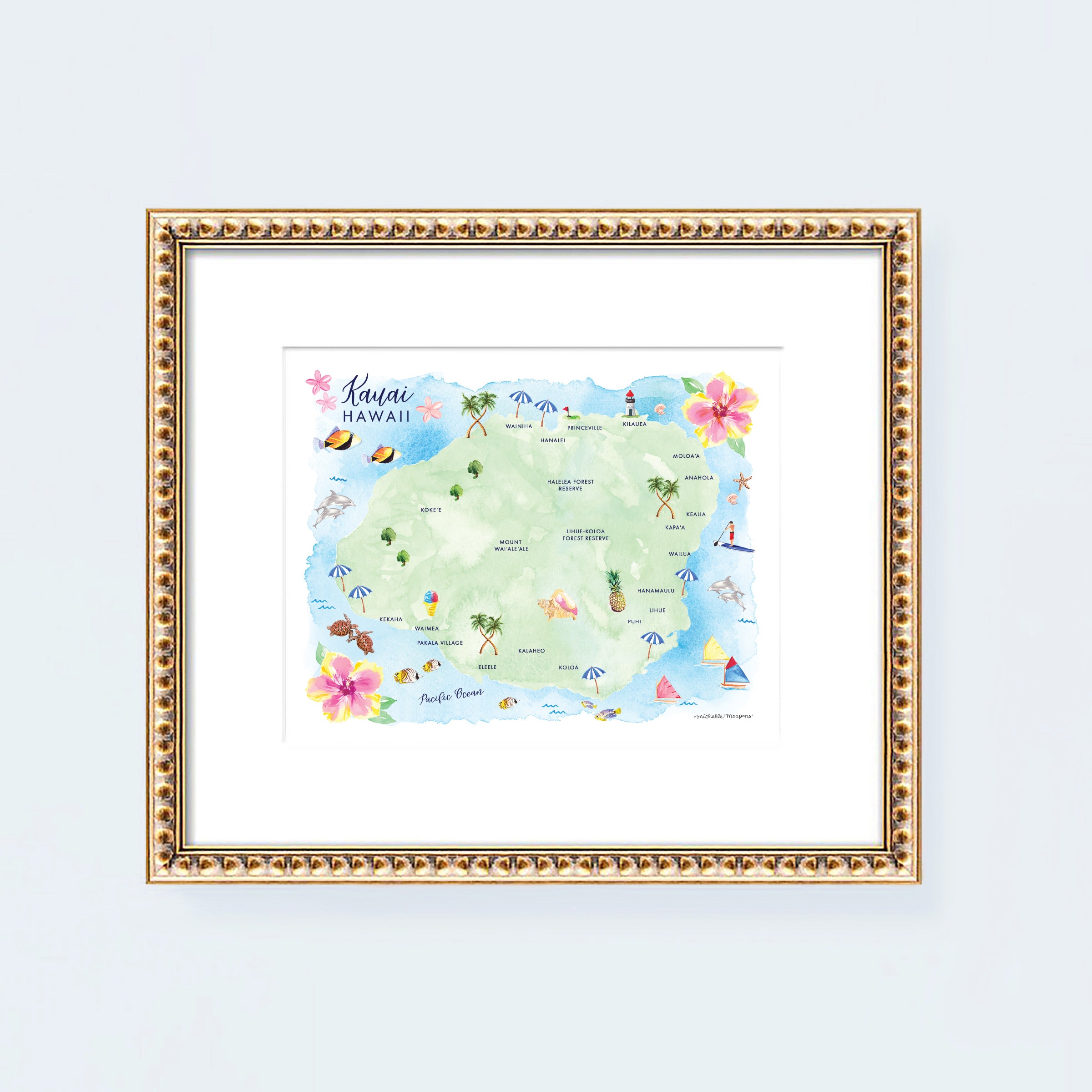 Kauai Hawaii Map Art Print