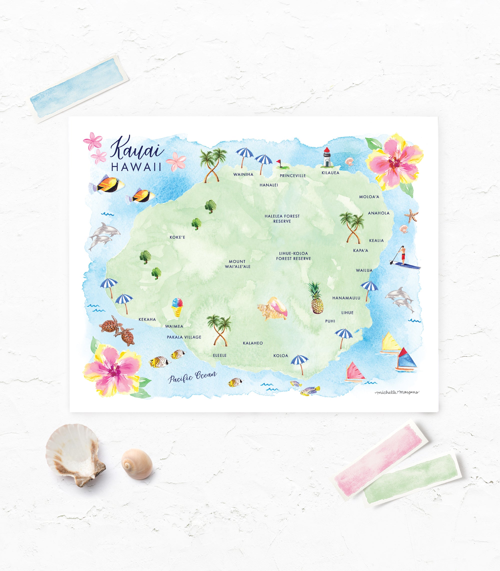 Kauai Hawaii Map Art Print