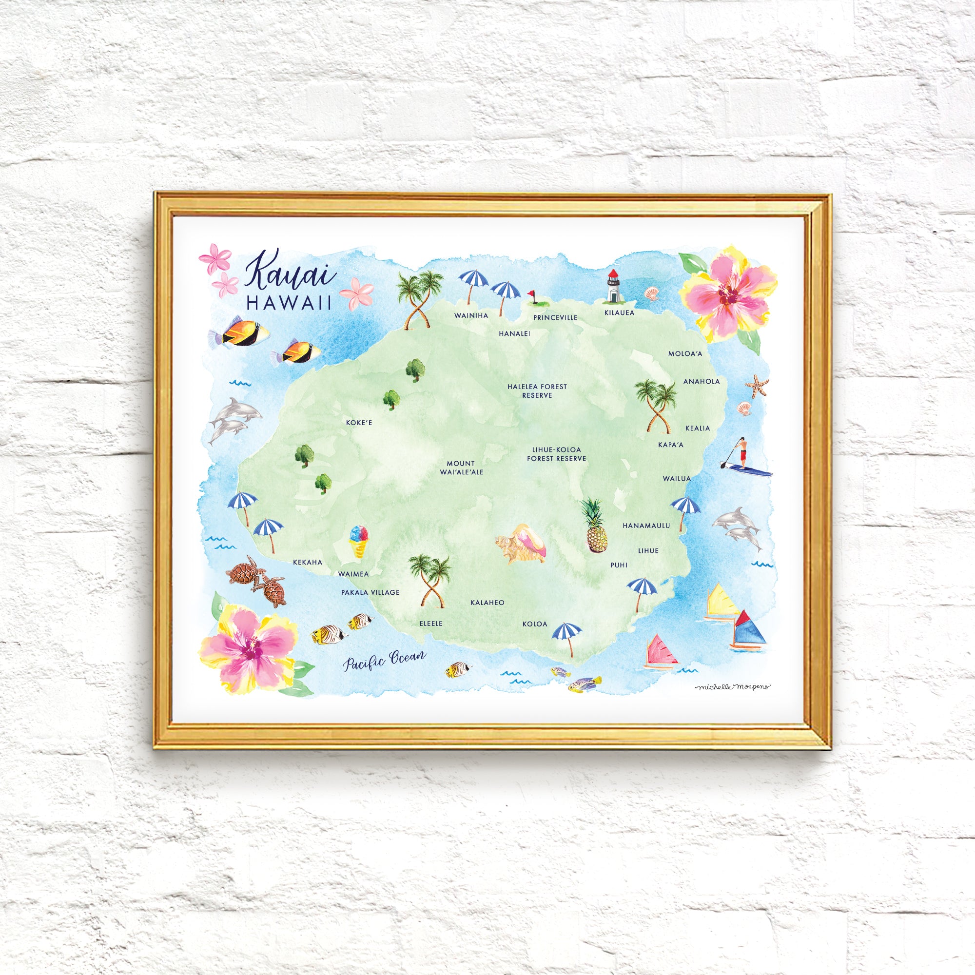 Kauai Hawaii Map Art Print