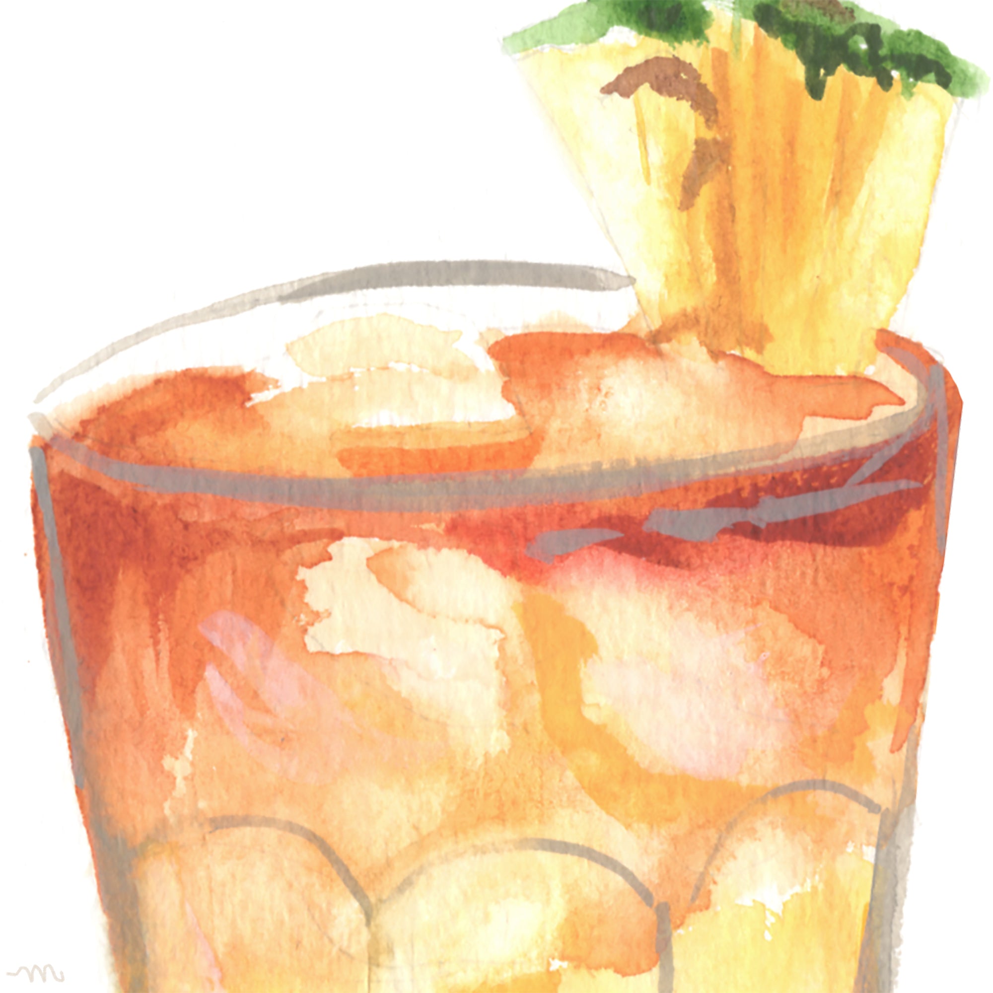 Mai Tai Rum Cocktail Watercolor Art Print | Bar Cart Decor