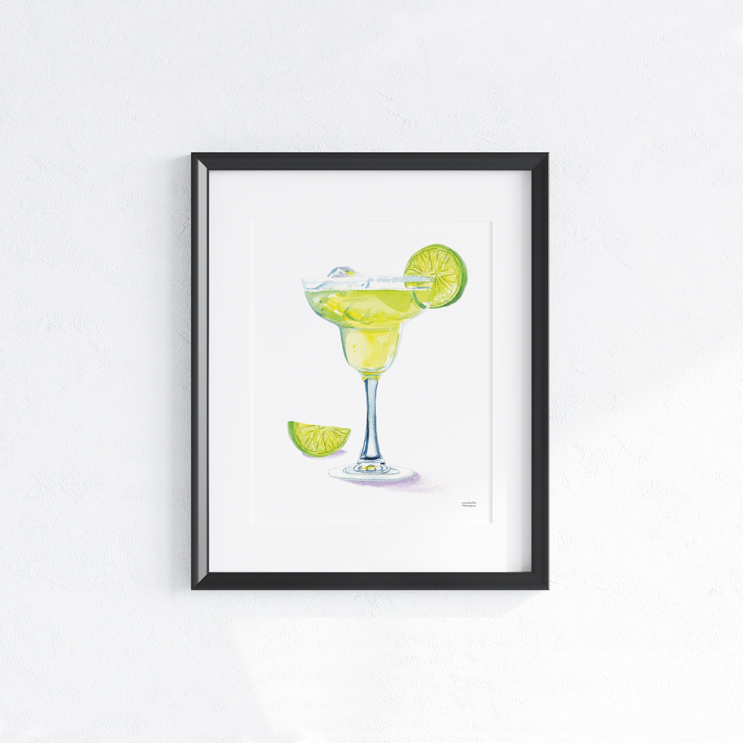 Cute Watercolor Margarita Bar Cart Decor Unframed Cocktail Wall Art Print - Michelle Mospens
