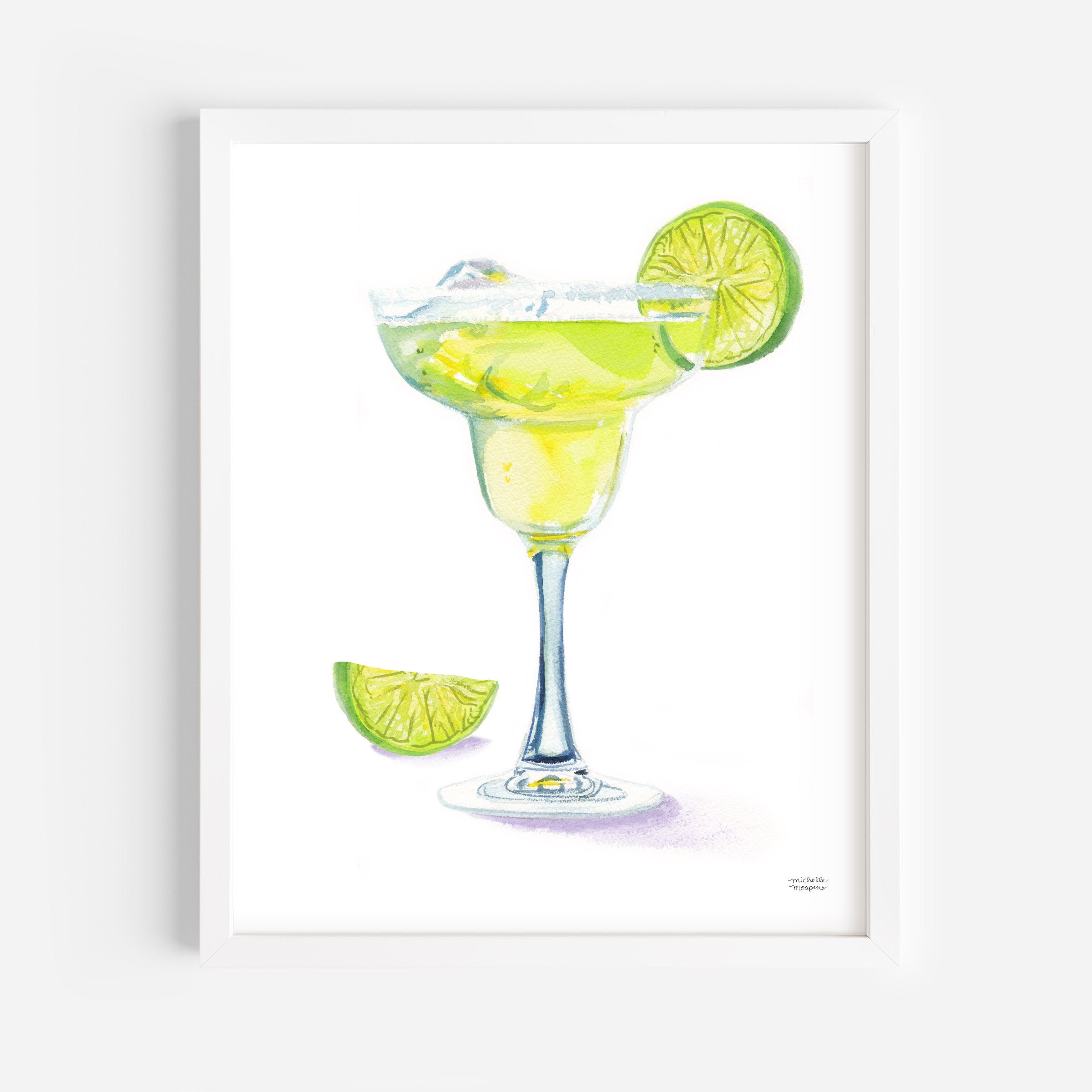 Cute Watercolor Margarita Bar Cart Decor Unframed Cocktail Wall Art Print by Michelle Mospens