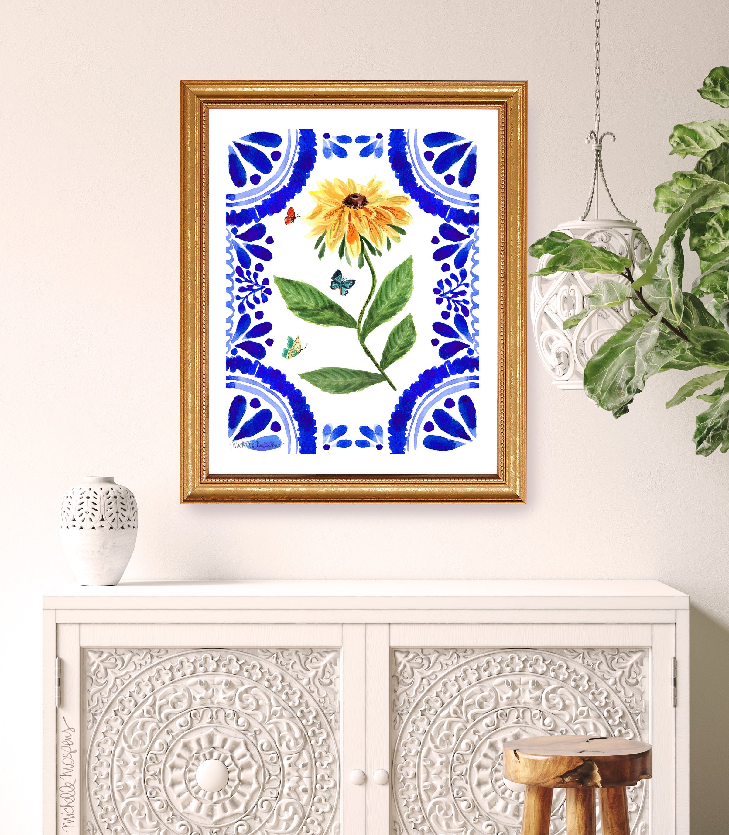 Watercolor Talavera Yellow Bloom Unframed Wall Art Print