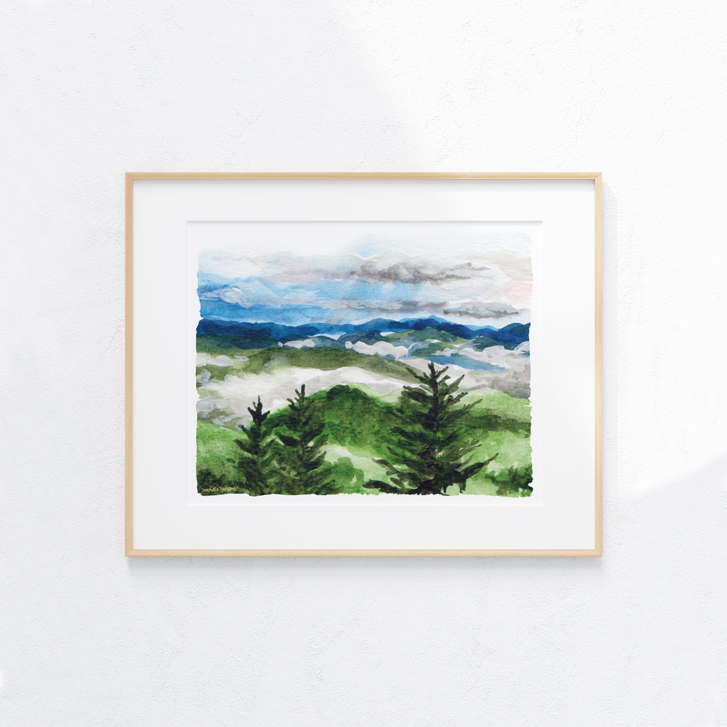 Mountain Resort Landscape Watercolor Wall Art Print by Michelle Mospens