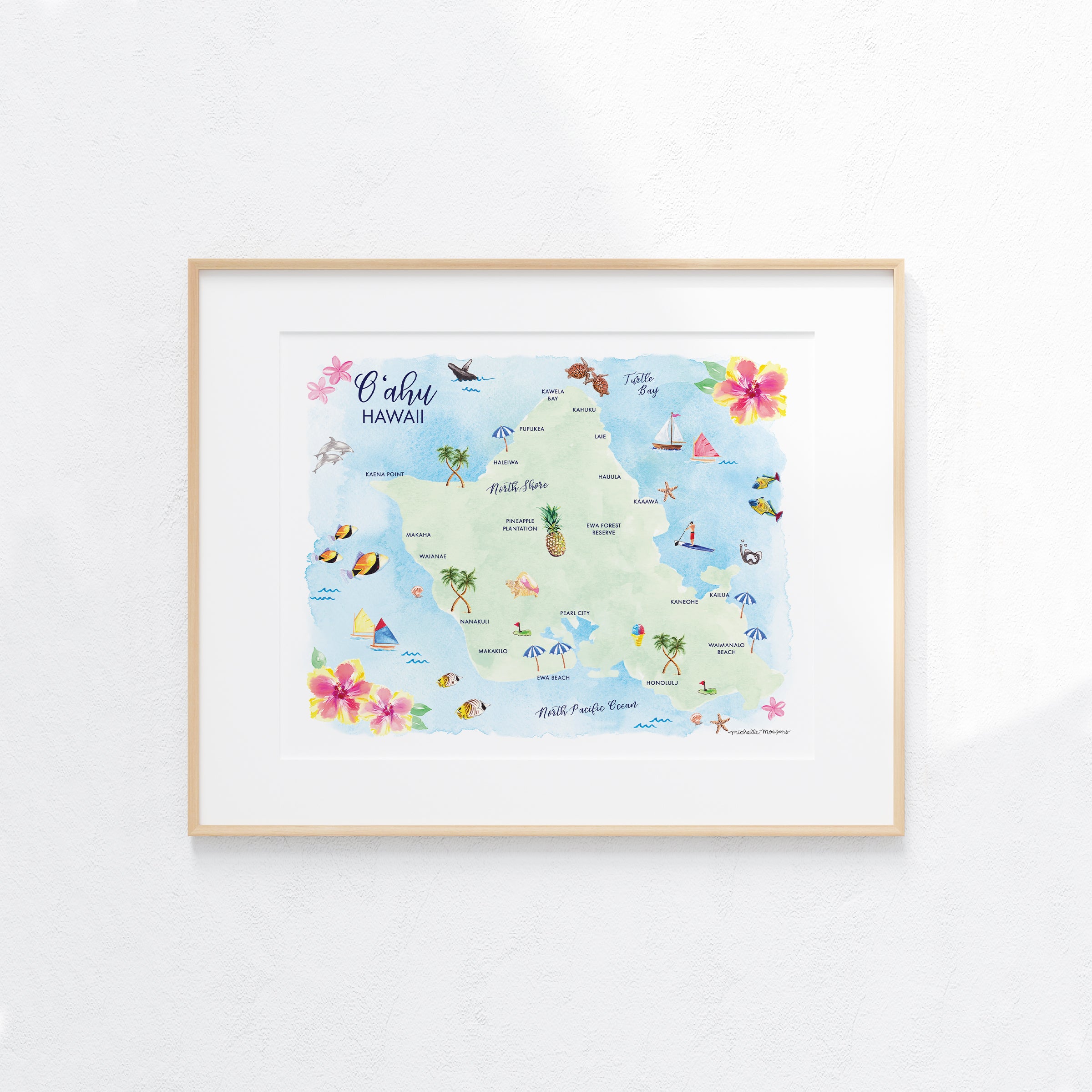 Oahu Hawaii Map Art Print