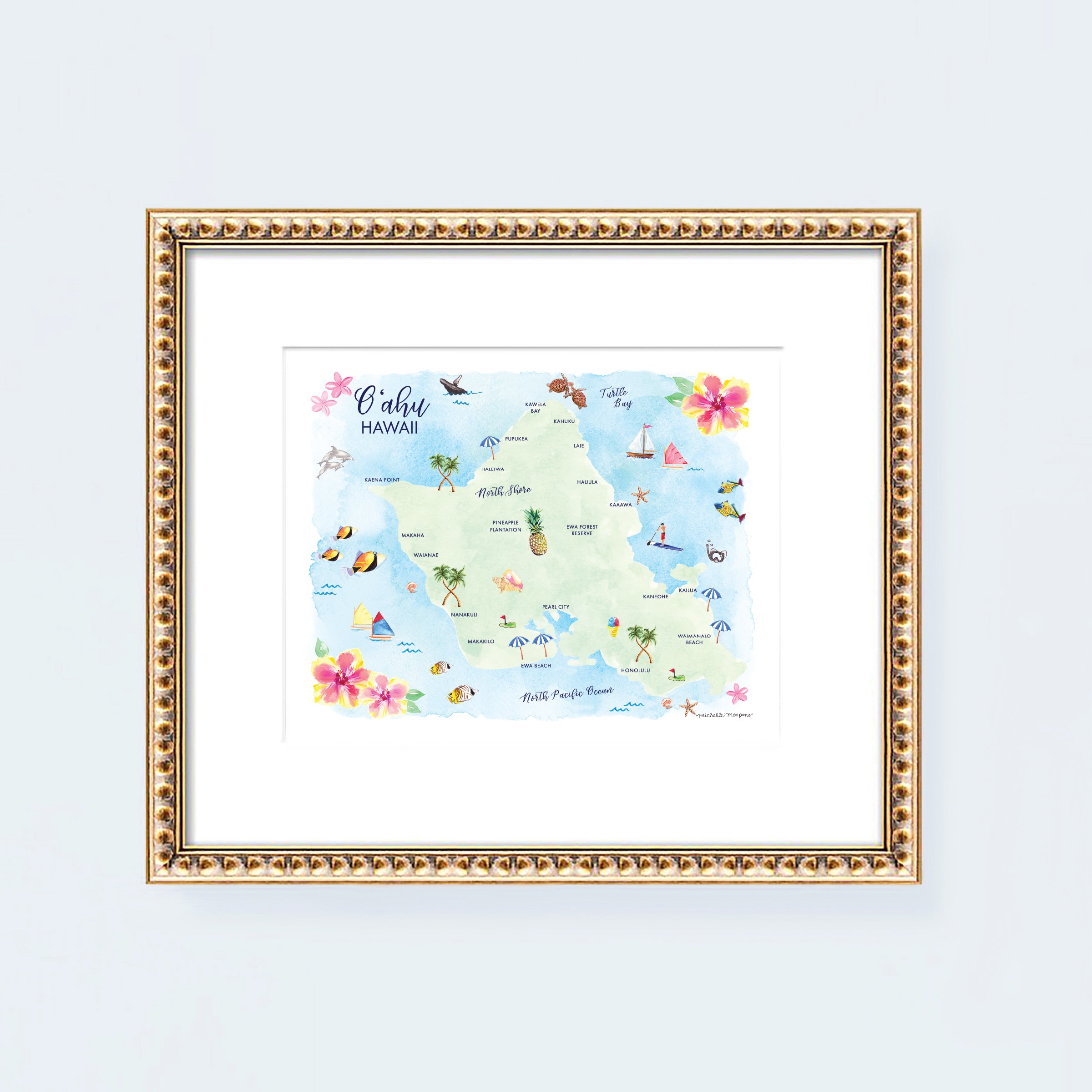 Oahu Hawaii Map Art Print