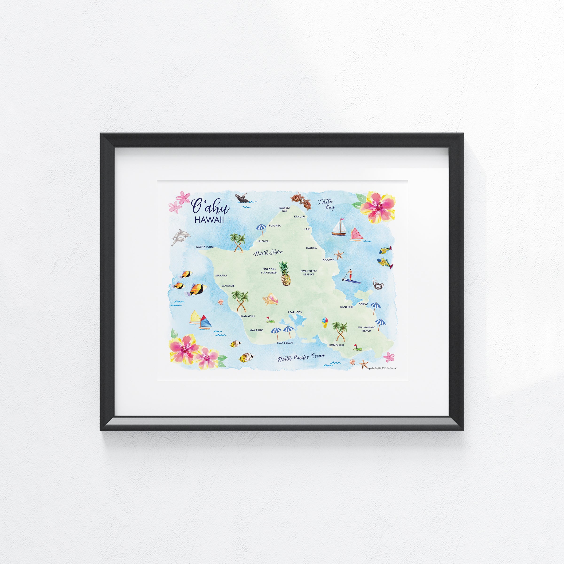 Oahu Hawaii Map Art Print