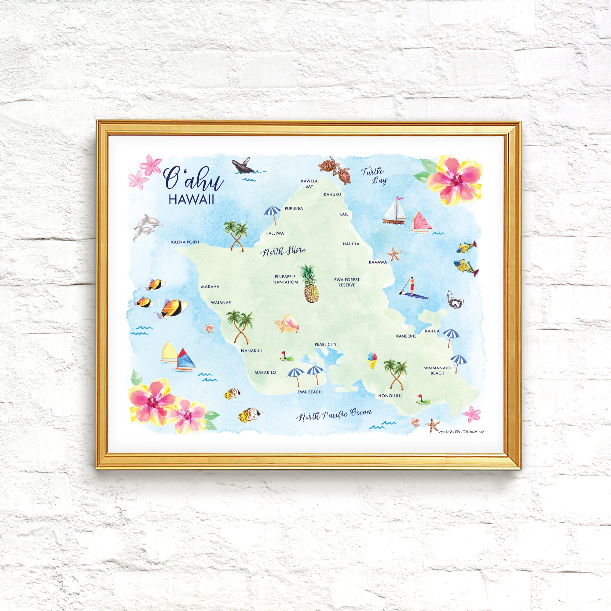 Oahu Hawaii Map Art Print