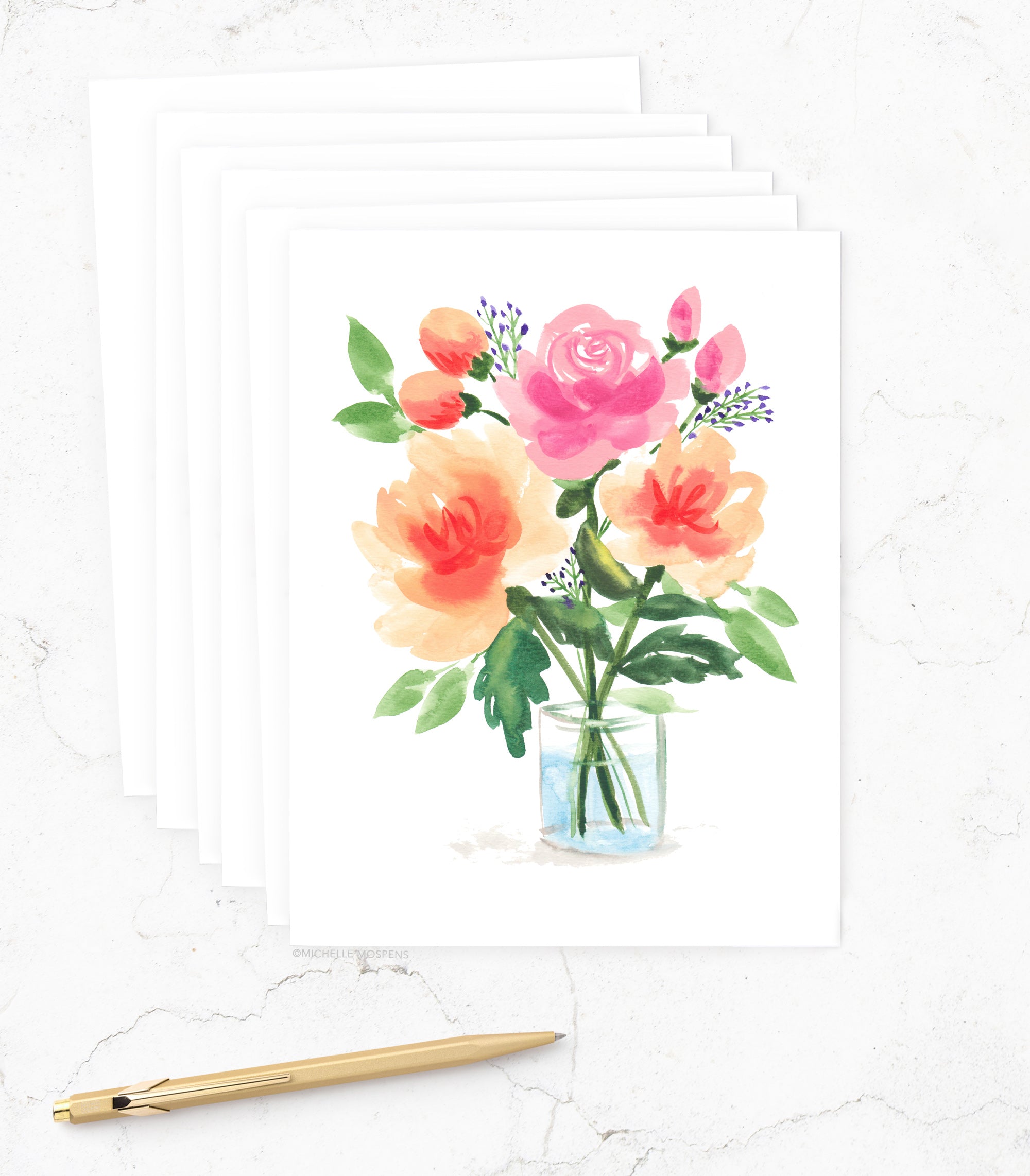 Orange Blooms Note Cards Set