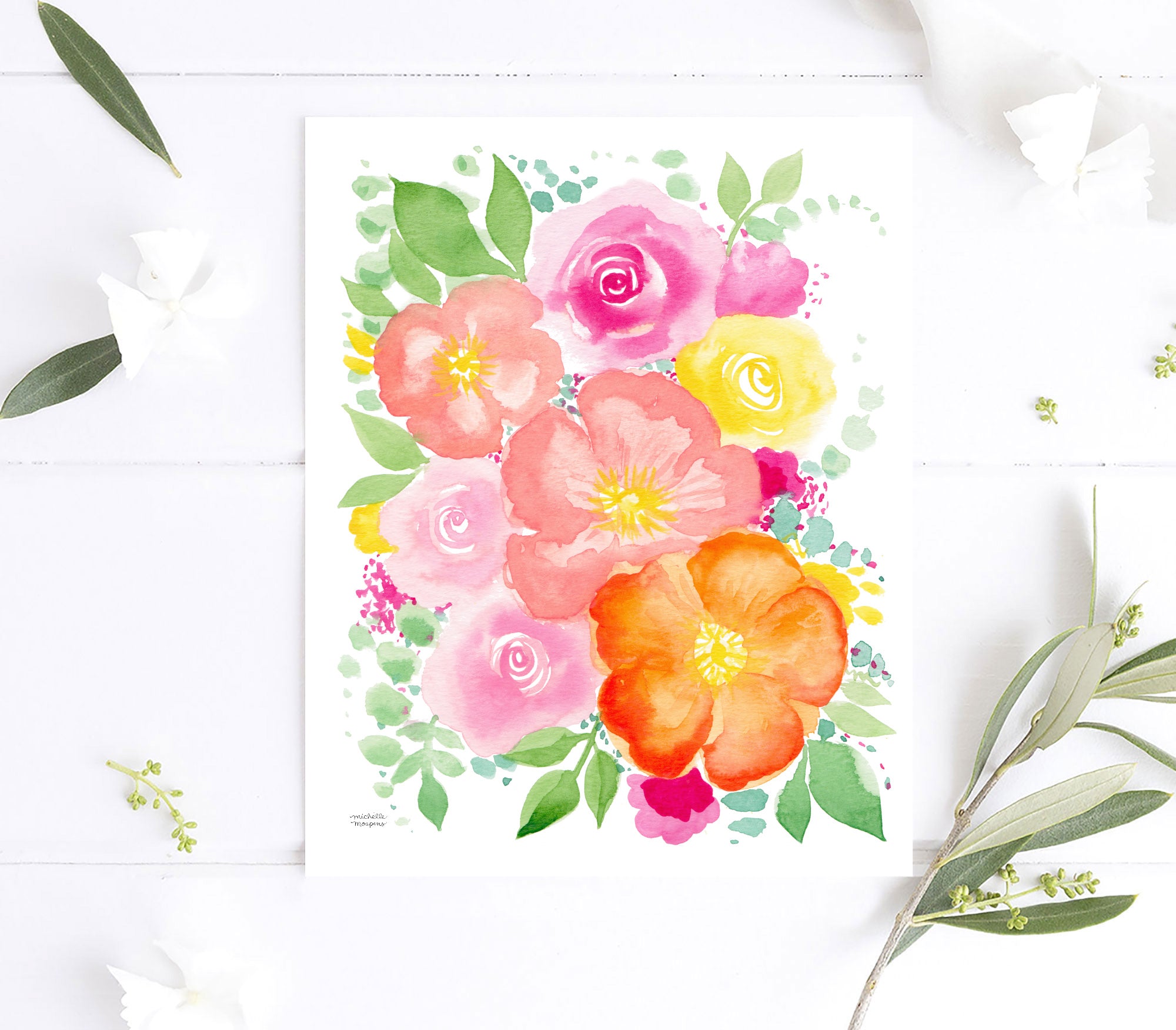 Orange You Glad Floral Watercolor Wall Art Print