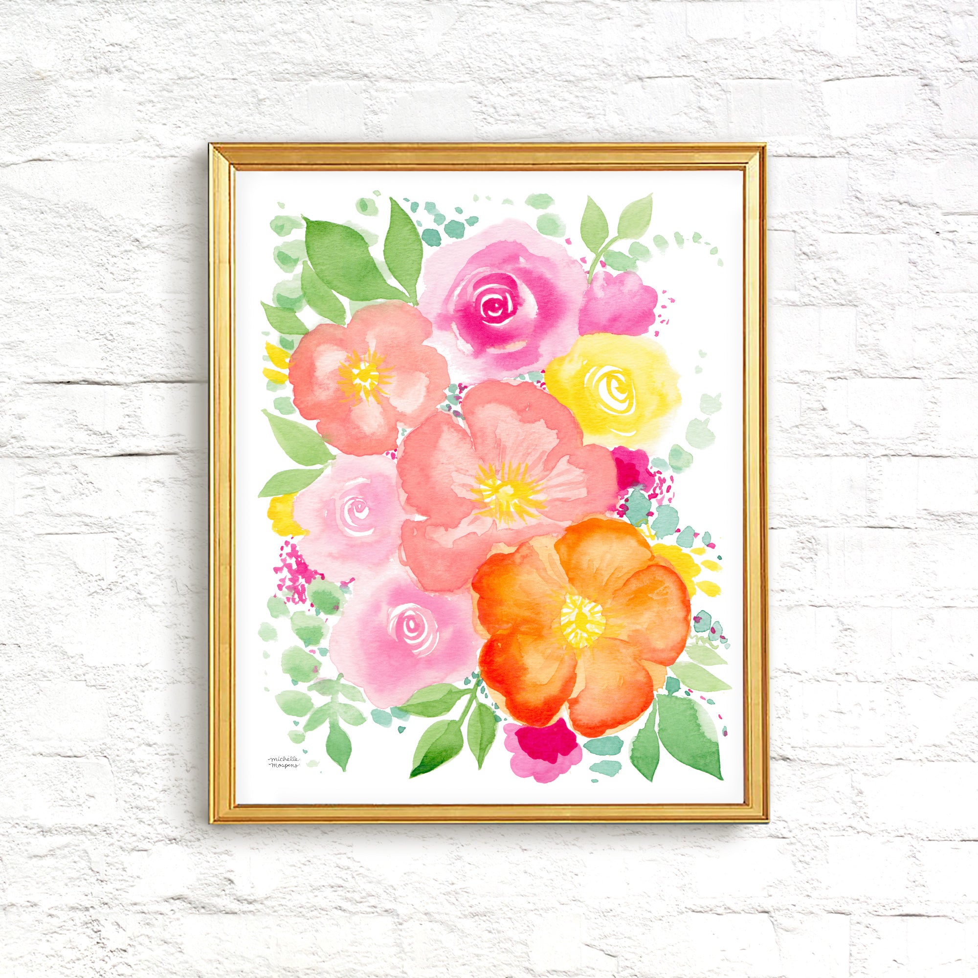 Orange You Glad Floral Watercolor Wall Art Print