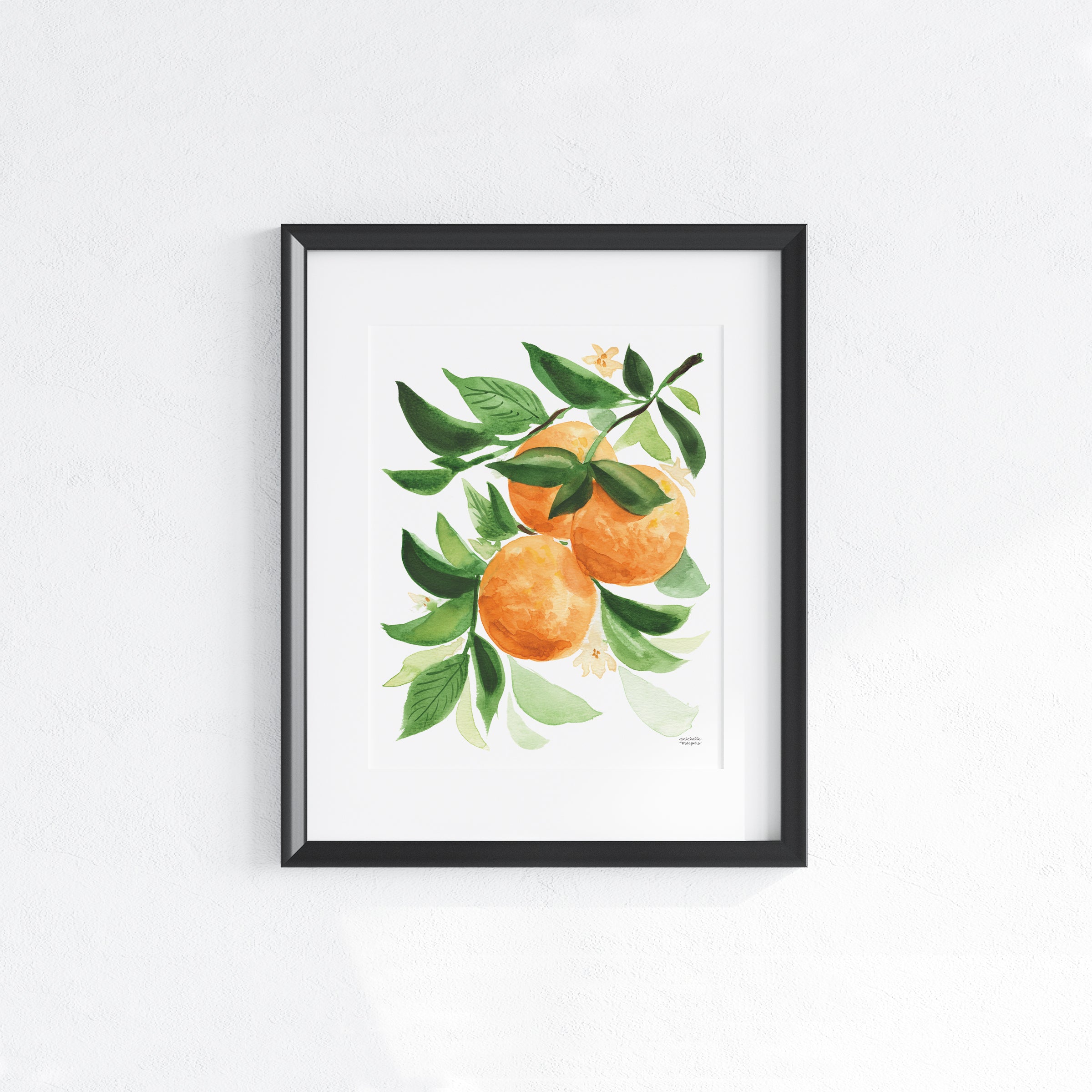 Watercolor Oranges fruit kitchen wall art print. Watercolor painting by artist Michelle Mospens.