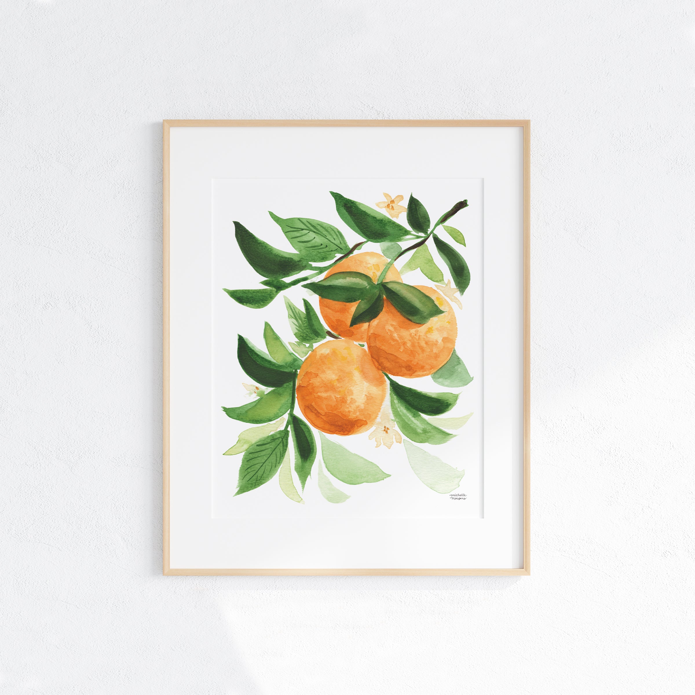 Watercolor Oranges fruit kitchen wall art print. Watercolor painting by artist Michelle Mospens.