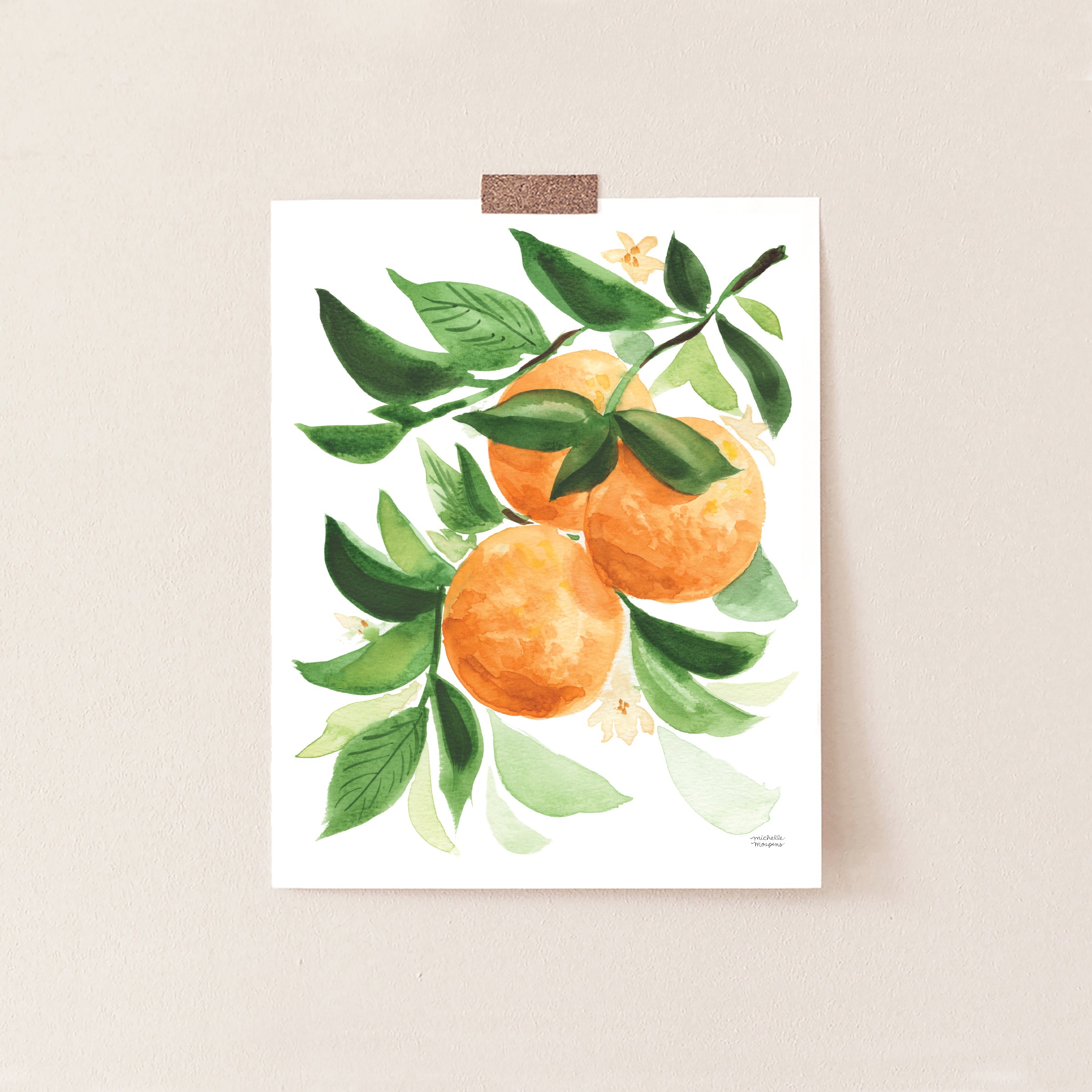 Watercolor Oranges fruit kitchen wall art print. Watercolor painting by artist Michelle Mospens.