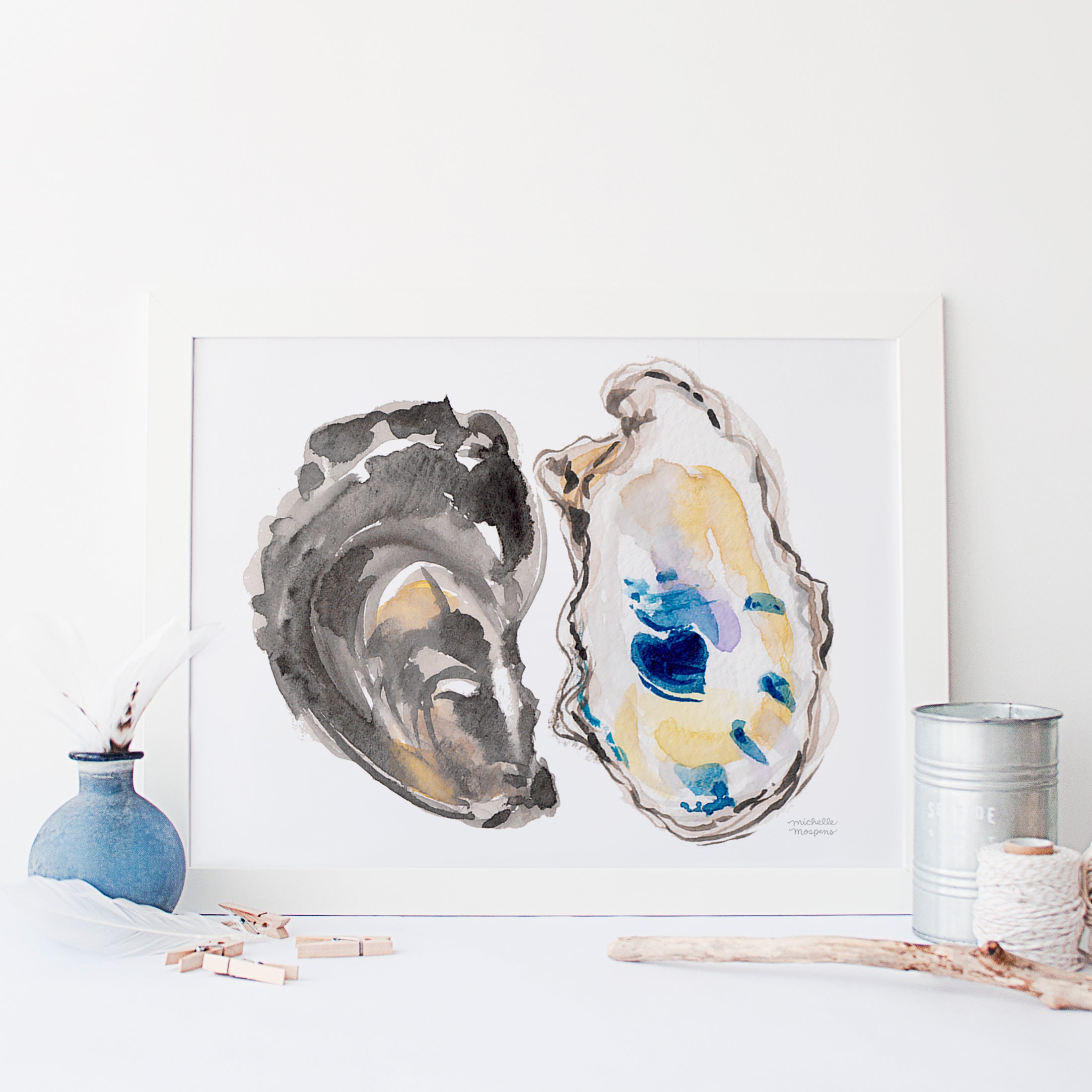 Watercolor Oysters No2 Unframed Wall Art Print Coastal Wall Decor