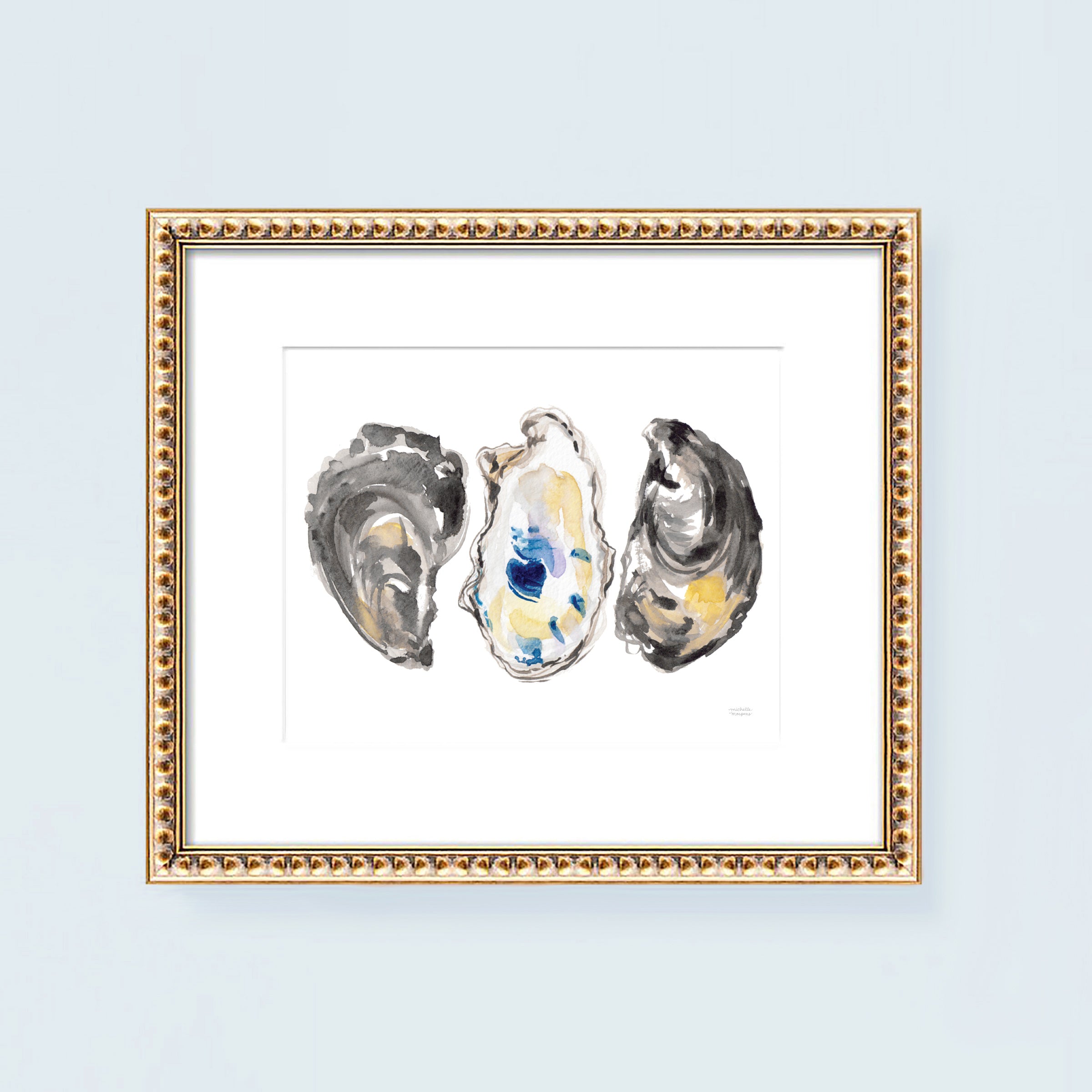 Watercolor Oysters and Blue Crab Art Print Set | Coastal Wall Art