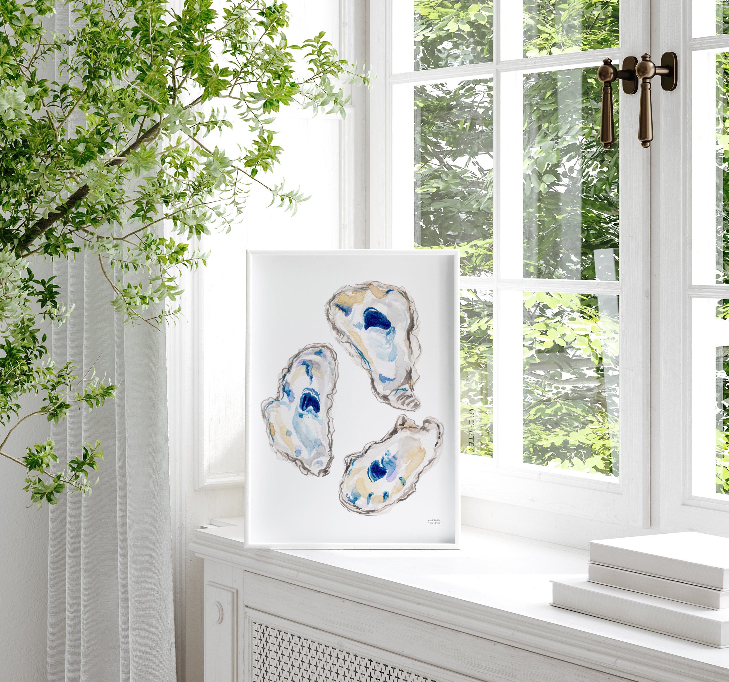 Oyster Shells Art, Oyster Shells Print, Oyster Shells Wall Art, Watercolor Oysters Art