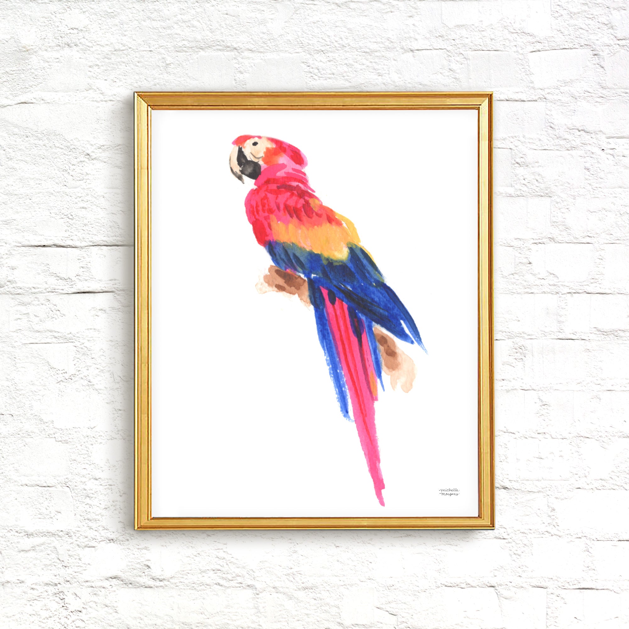 Watercolor Parrot Wall Art Print by Michelle Mospens