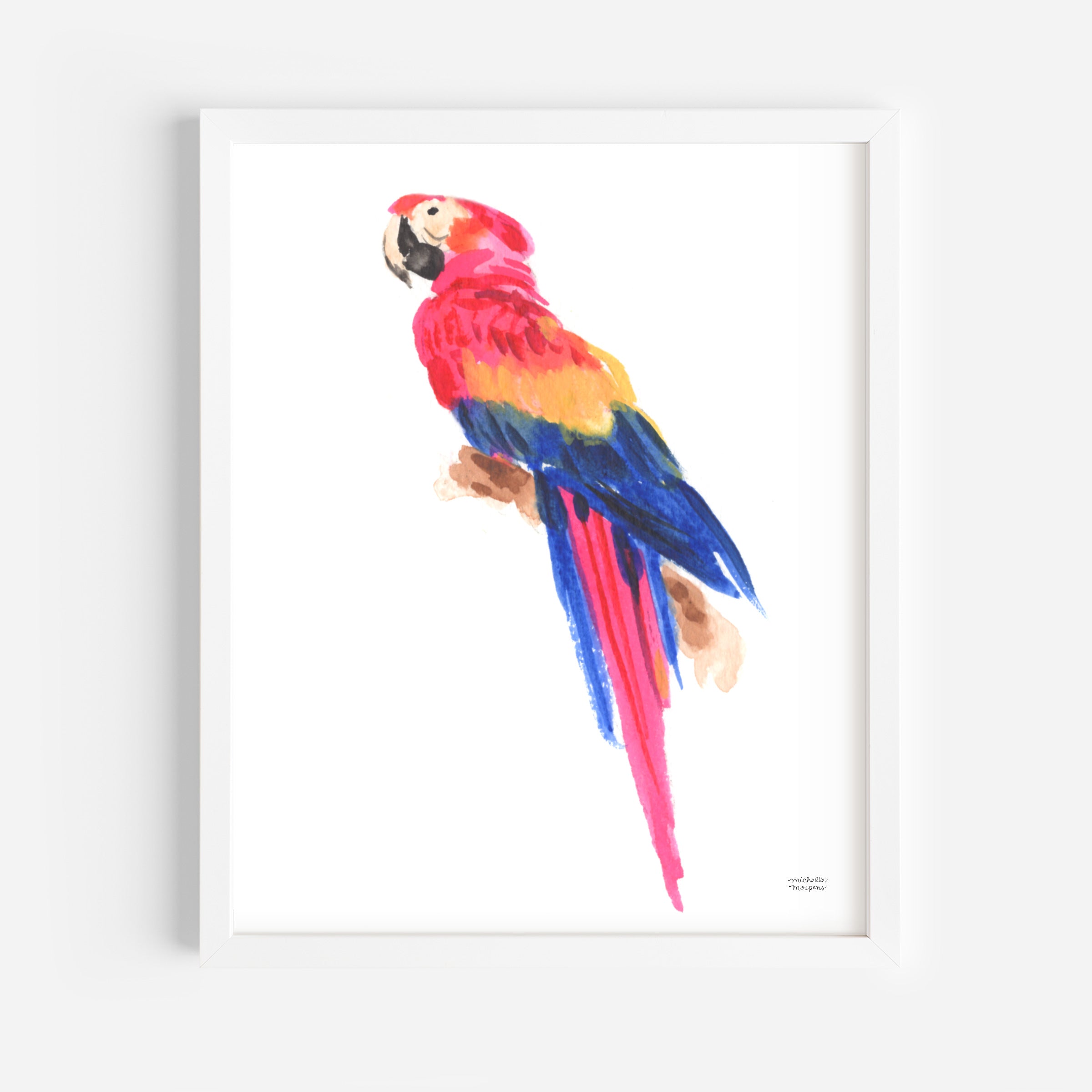 Watercolor Parrot Wall Art Print by Michelle Mospens