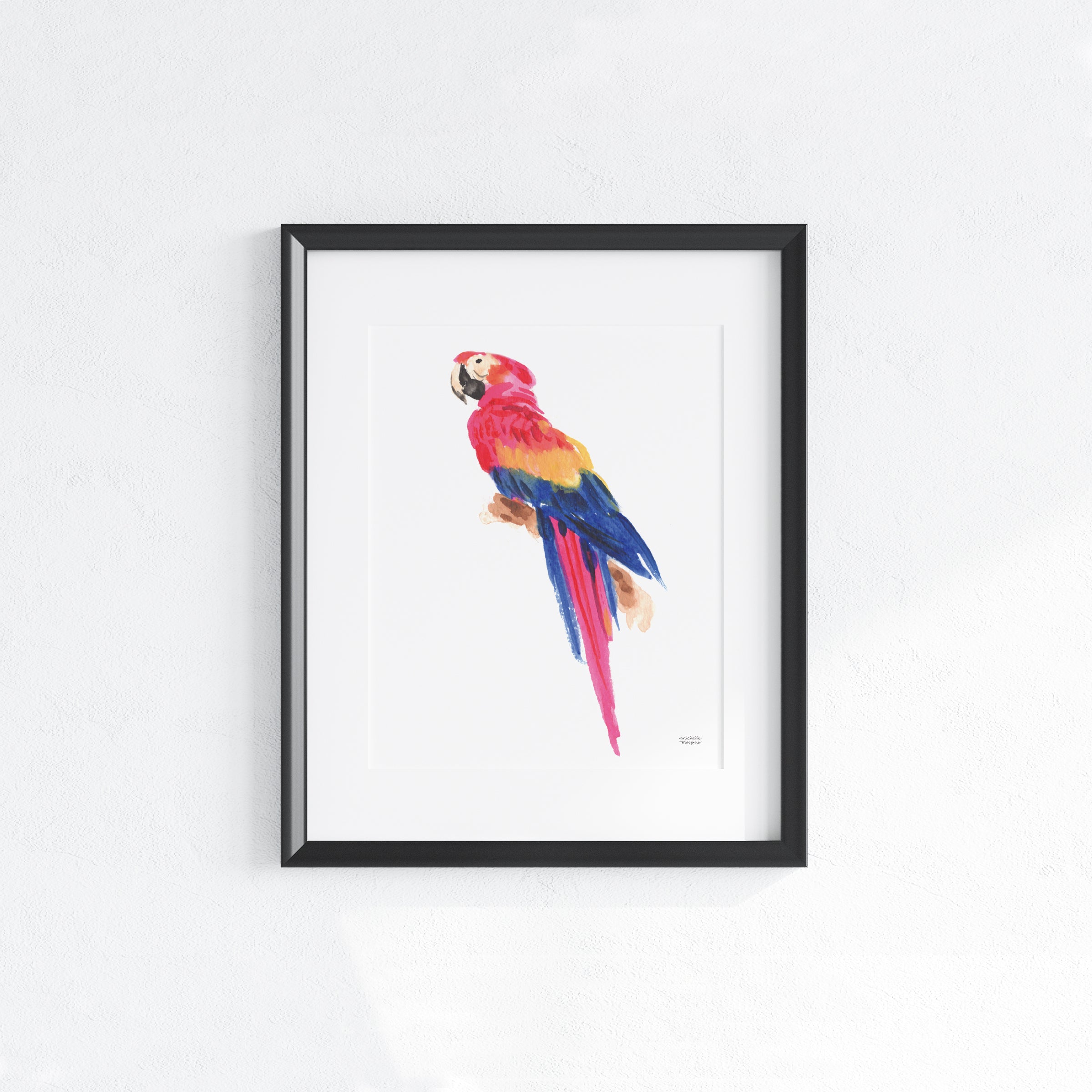 Watercolor Parrot Wall Art Print by Michelle Mospens