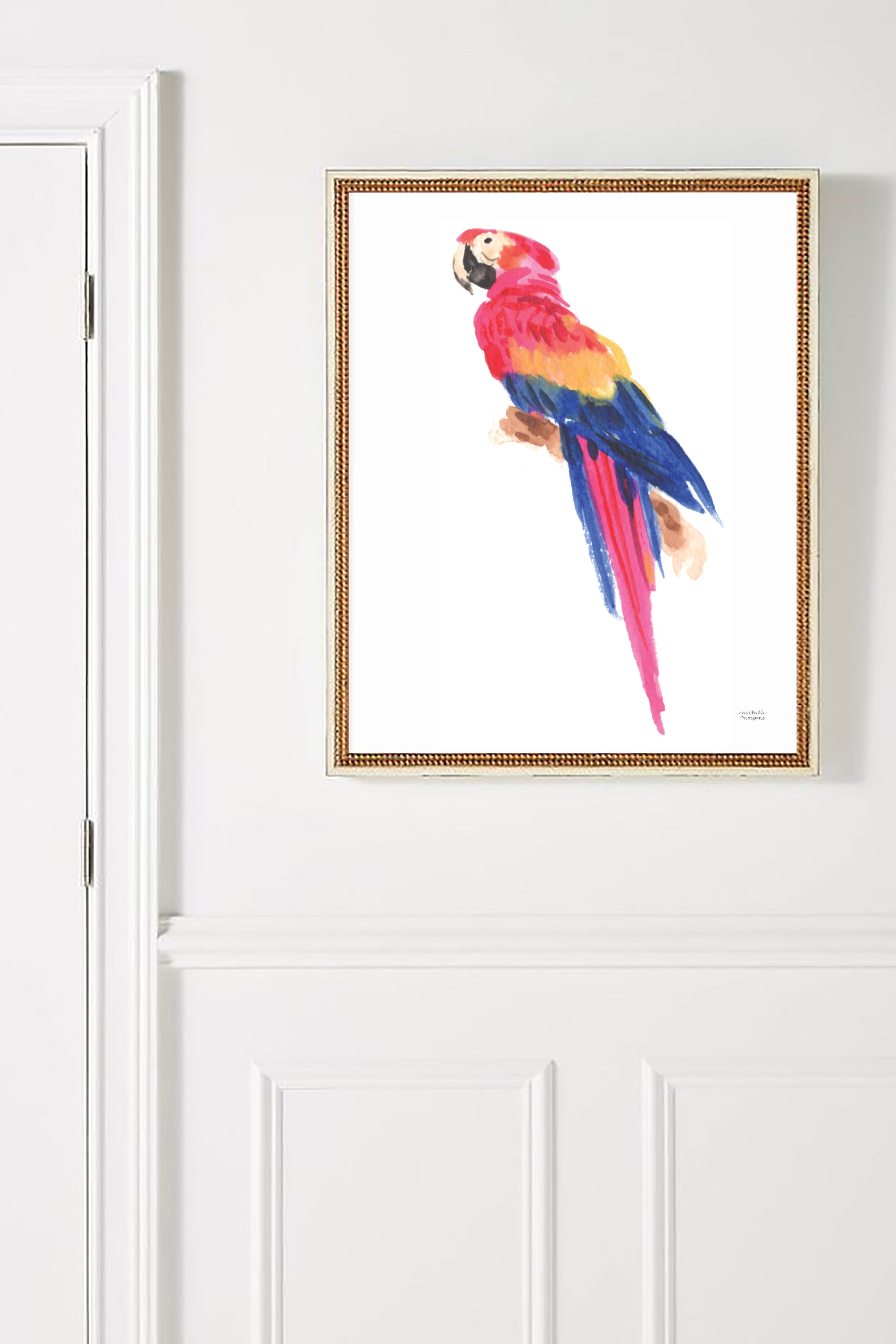 Watercolor Parrot Wall Art Print by Michelle Mospens