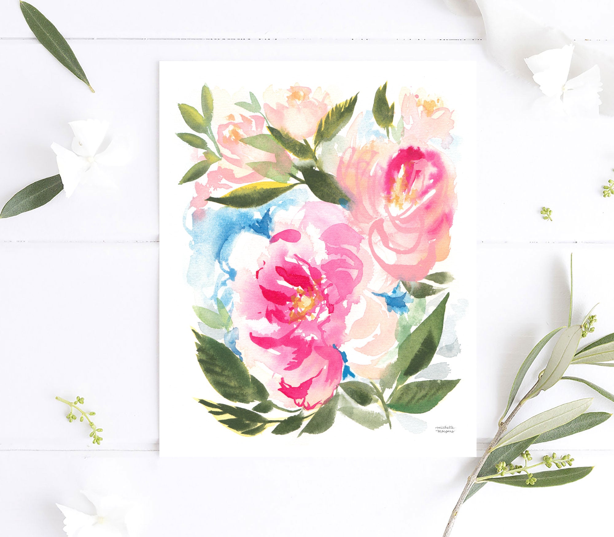 Peony Garden Floral Watercolor Wall Art Print