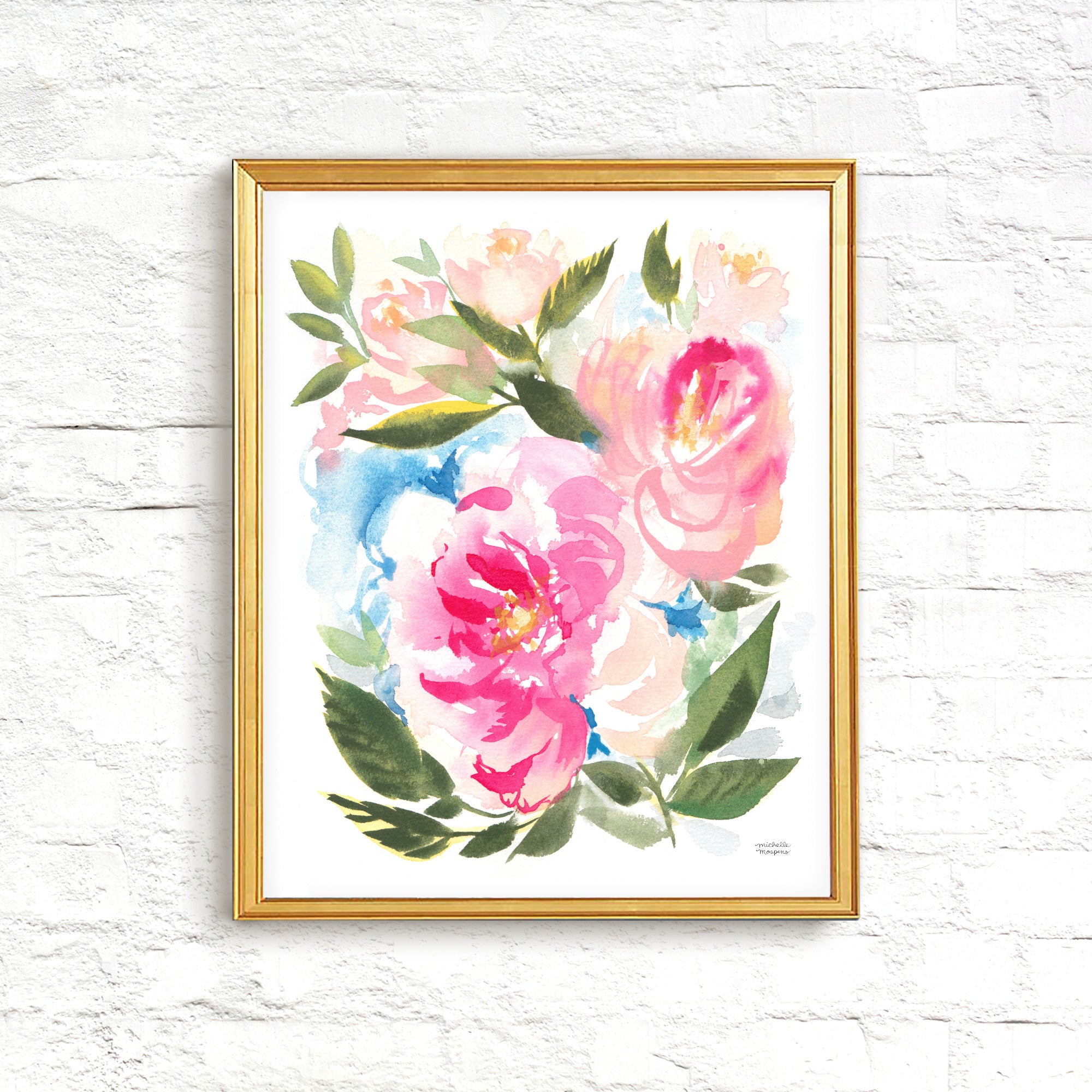 Peony Garden Floral Watercolor Wall Art Print