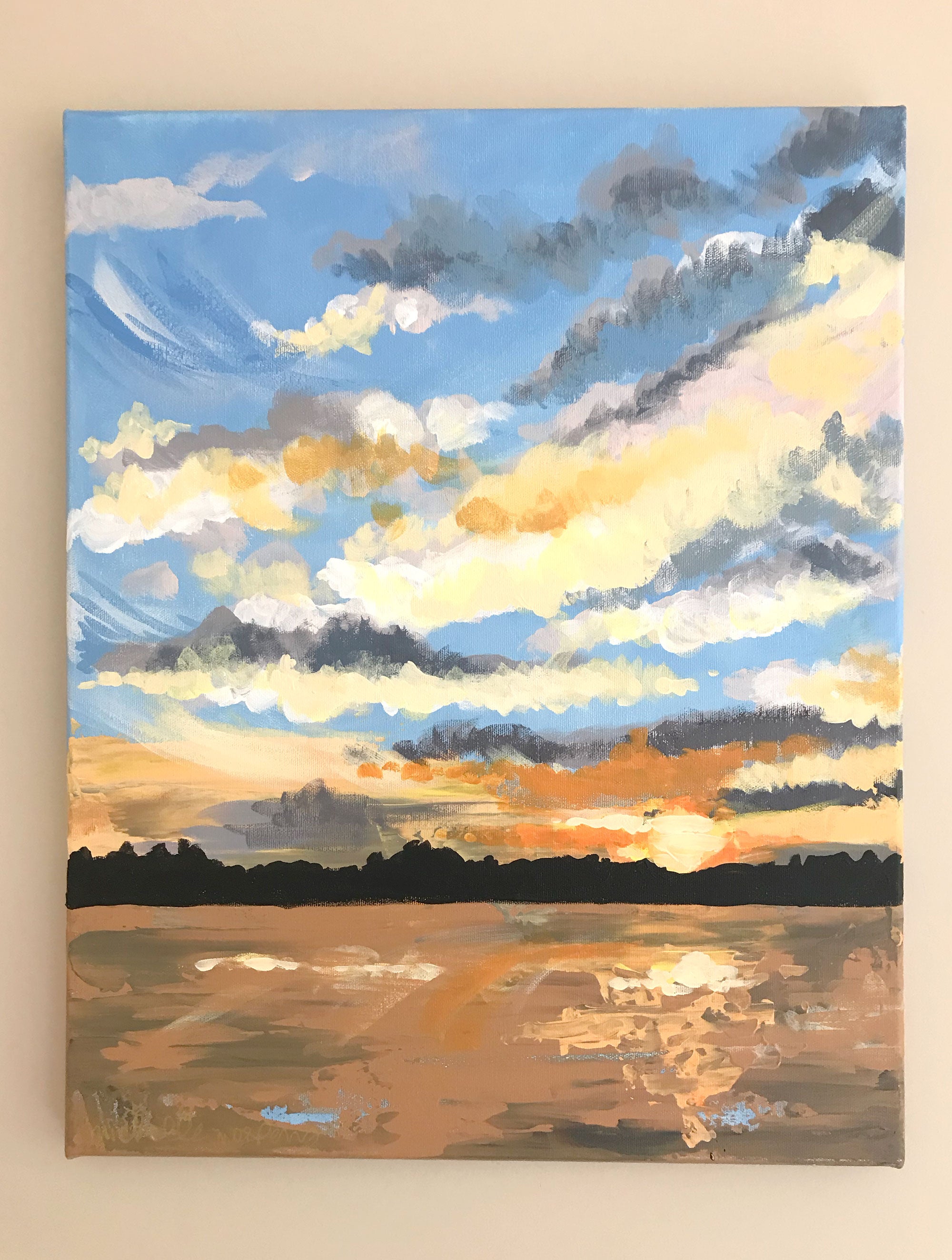 Rose Moon No. 1 | Lake Sunset Original Large Canvas Painting