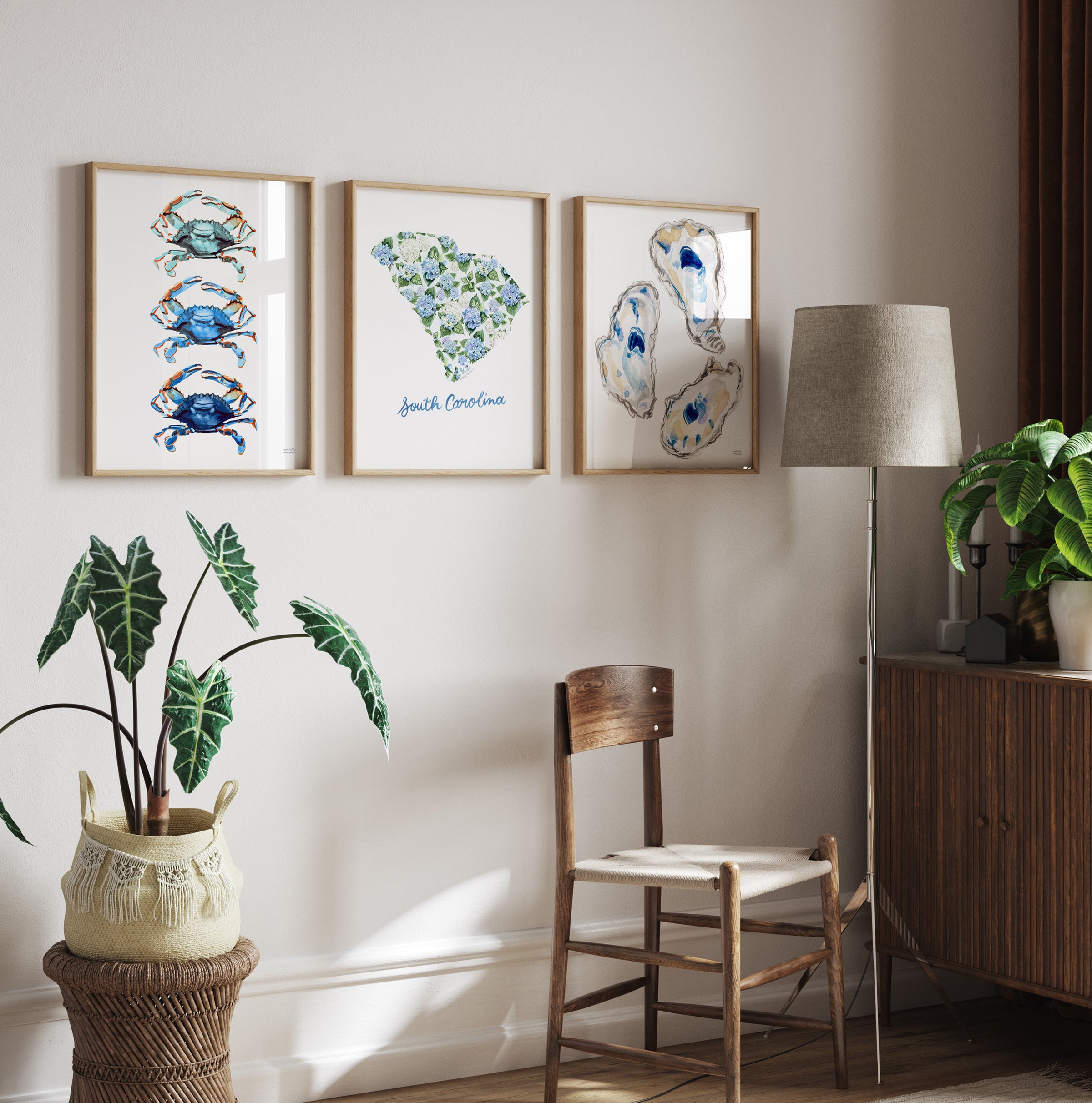South Carolina Trio Watercolor Prints | Coastal Wall Art Prints Set of 3