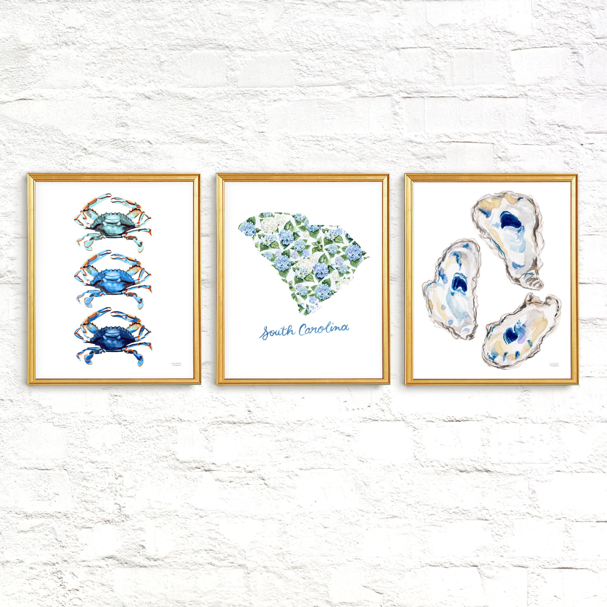 South Carolina Trio Watercolor Prints | Coastal Wall Art Prints Set of 3