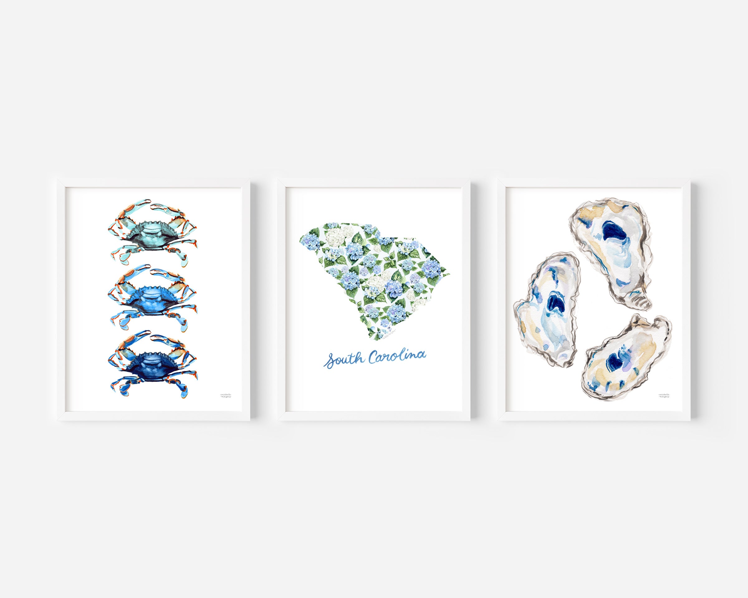 South Carolina Trio Watercolor Prints | Coastal Wall Art Prints Set of 3