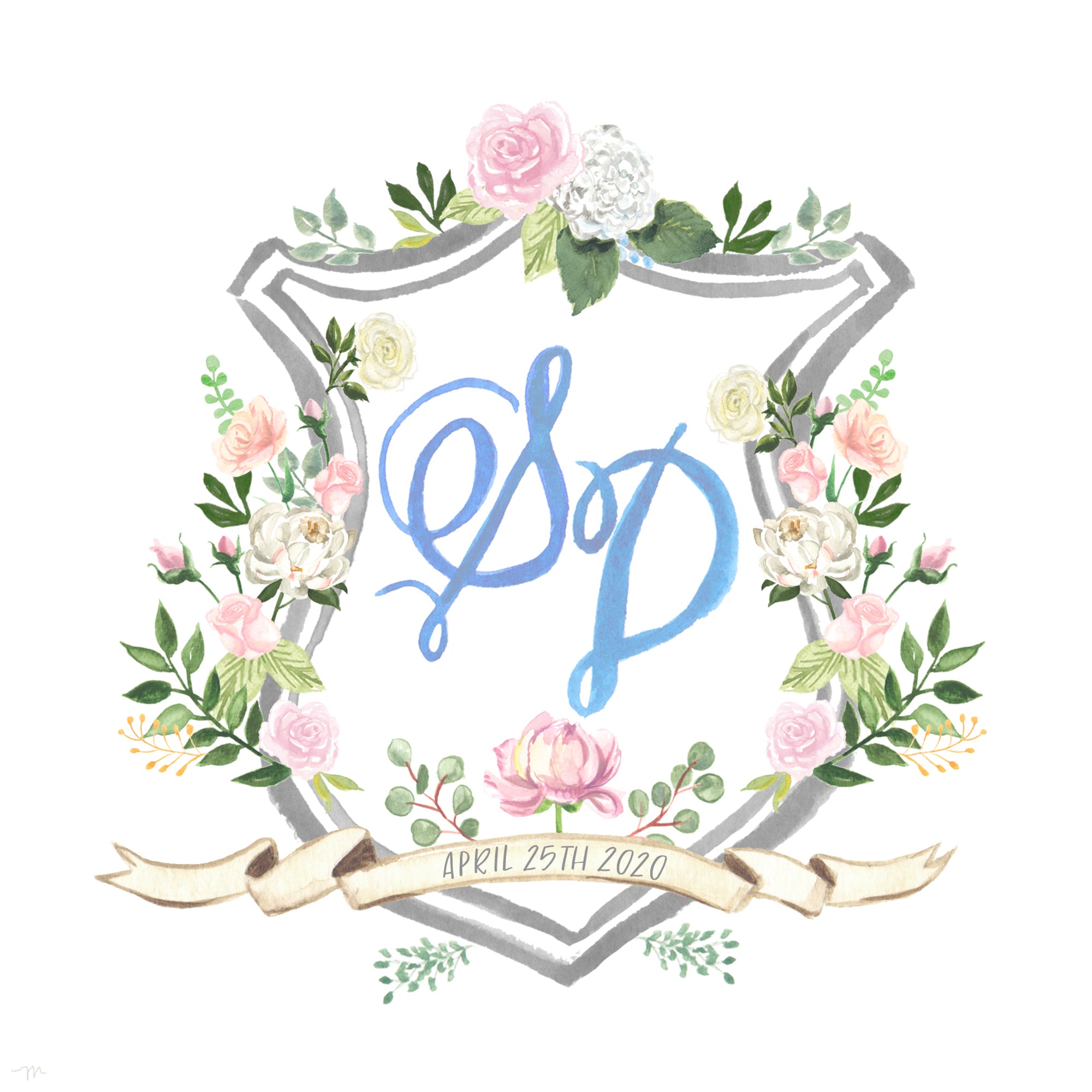 Custom Hand-painted Monogram Crest Illustration