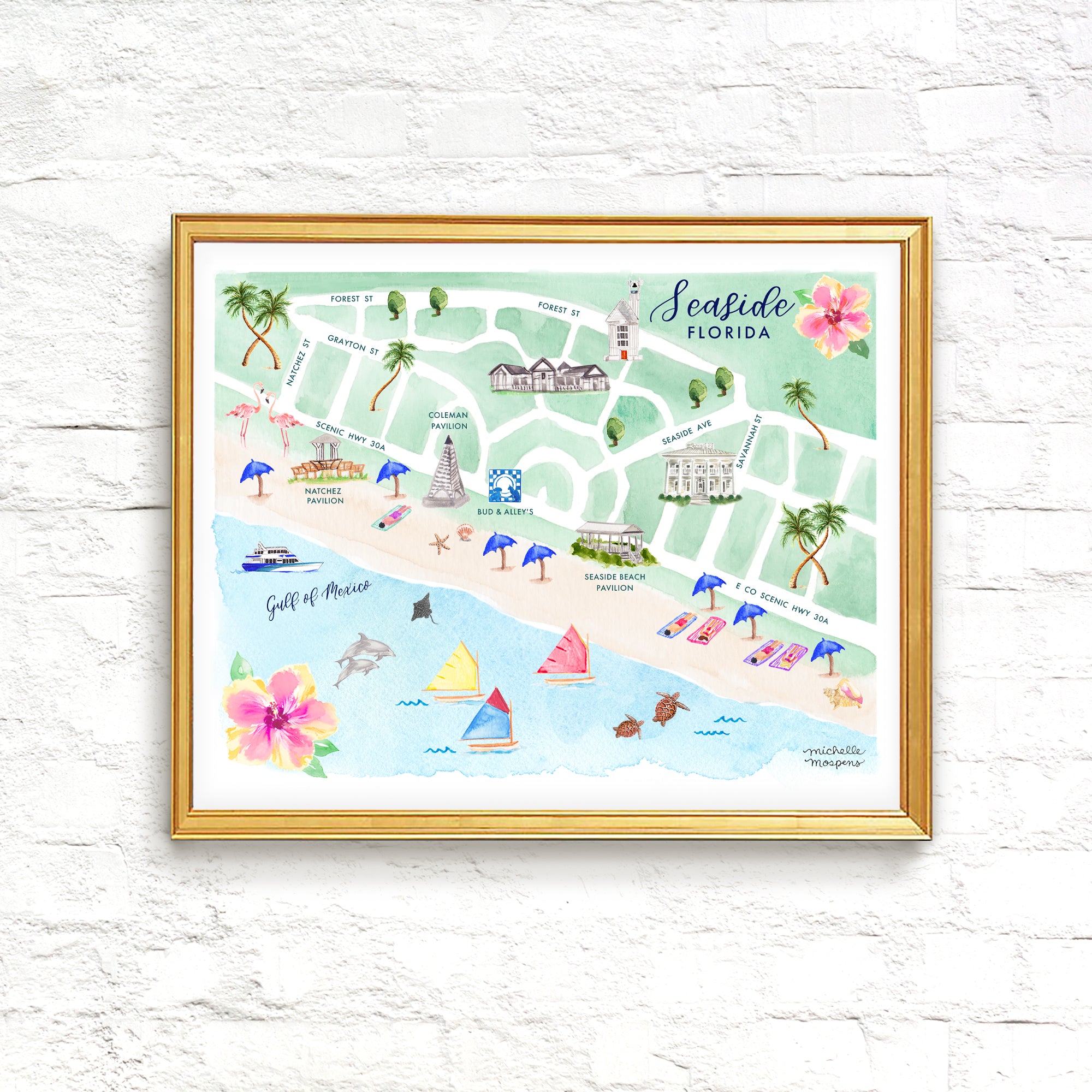 Seaside Florida Map Art Print