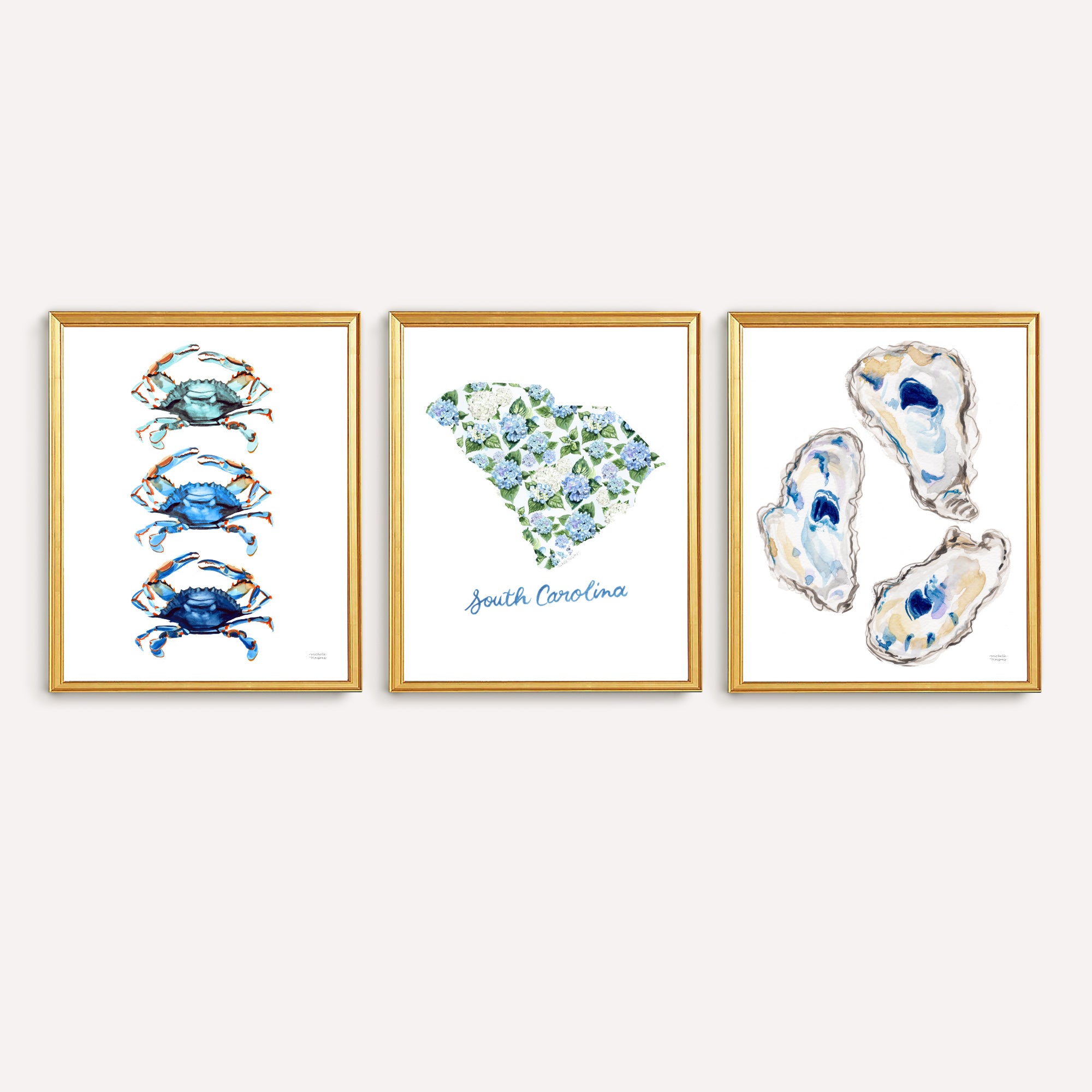 South Carolina Trio Watercolor Prints | Coastal Wall Art Prints Set of 3